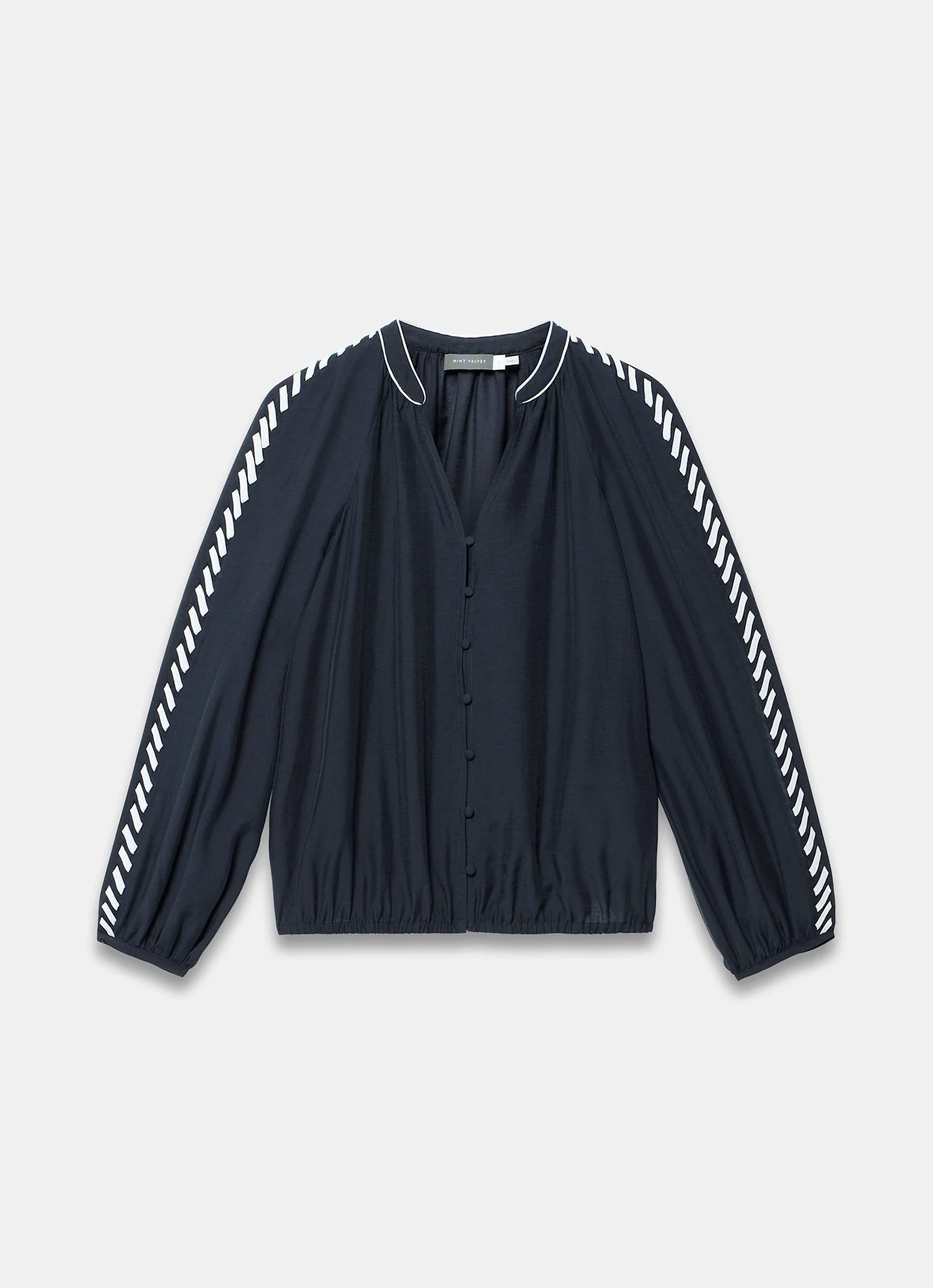 Navy Whipstitch Detail Blouse