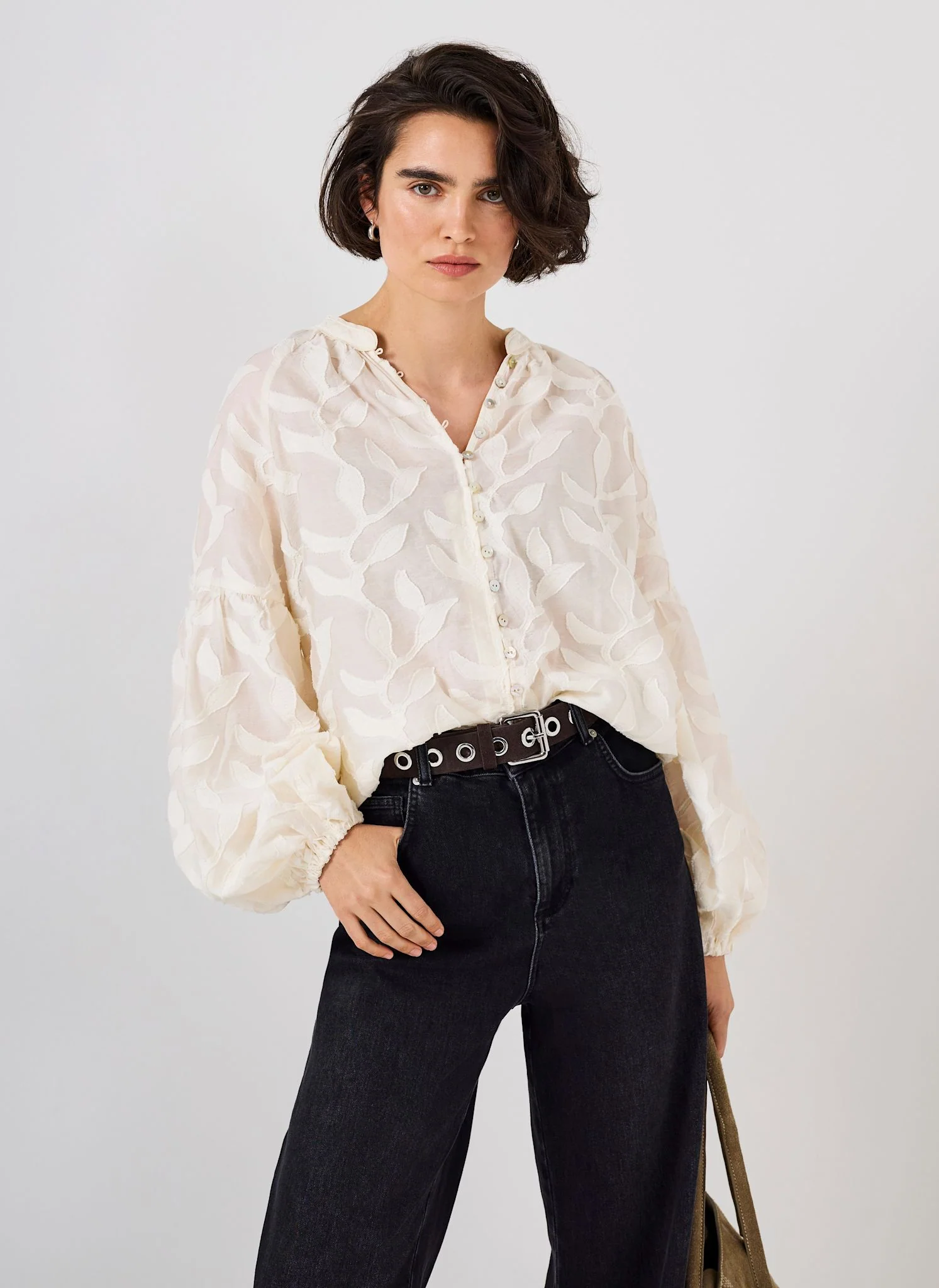 10030-cream-floral-jacquard-blouse-1.webp Cream Floral Jacquard Blouse