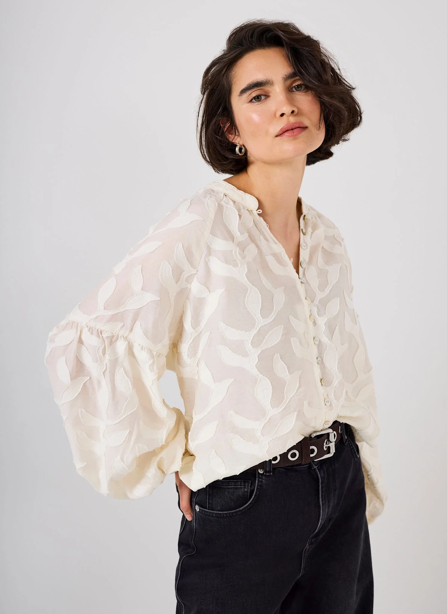 10030-cream-floral-jacquard-blouse-2.webp Cream Floral Jacquard Blouse