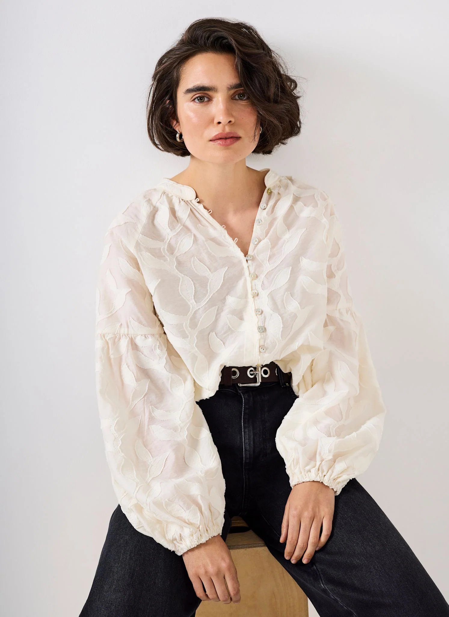 10030-cream-floral-jacquard-blouse-3.webp Cream Floral Jacquard Blouse