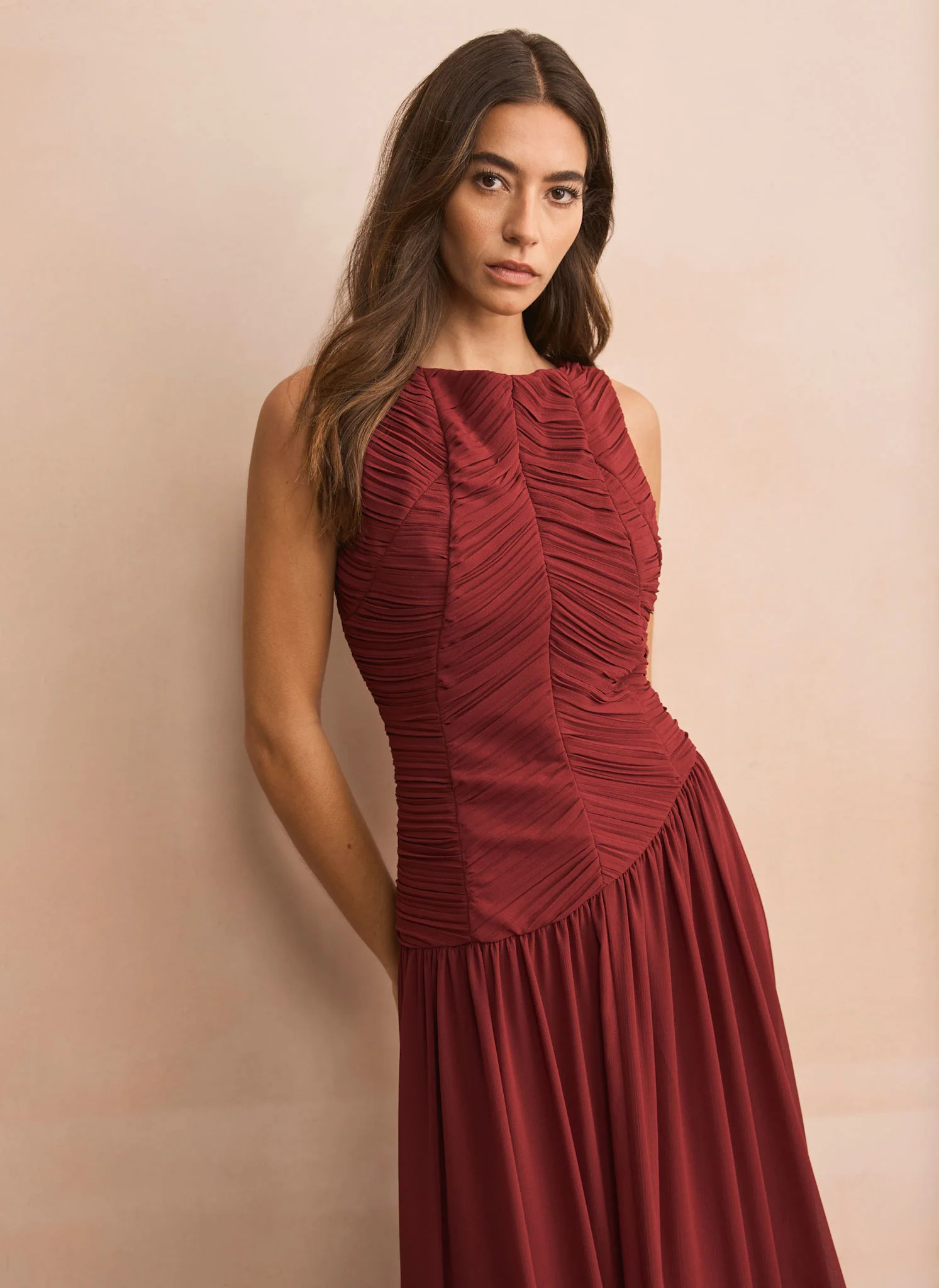 10074-burgundy-ruched-detail-maxi-dress-6.webp Burgundy Ruched Detail Maxi Dress
