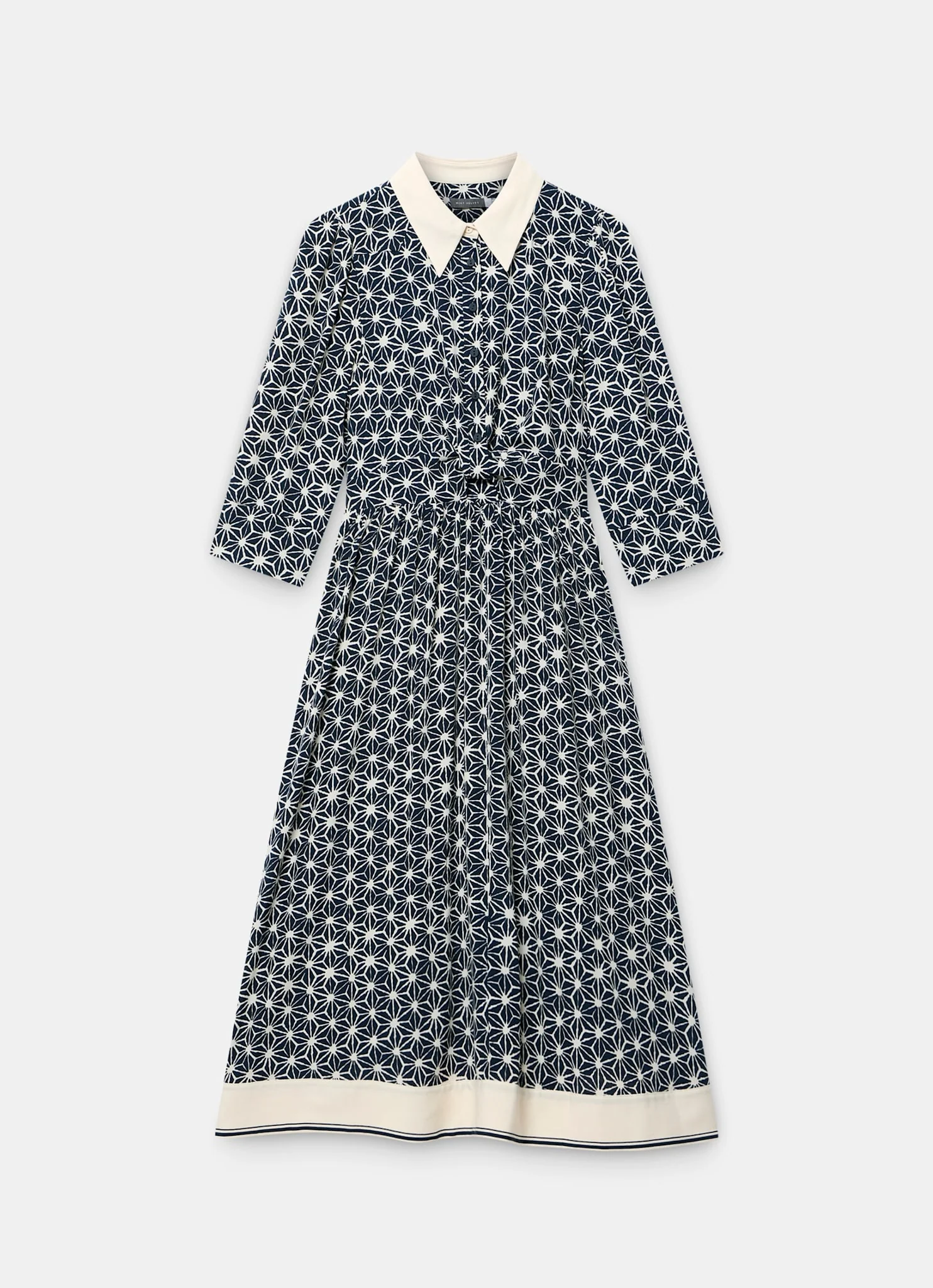 Navy Print Midi Shirt Dress