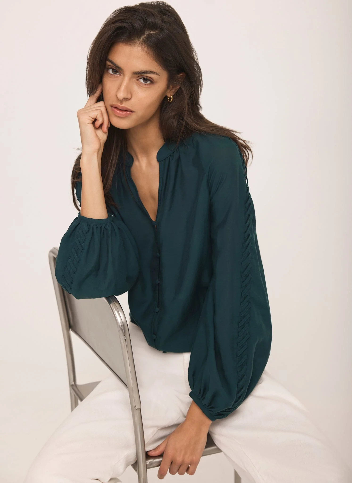 Teal Whipstitch Detail Blouse
