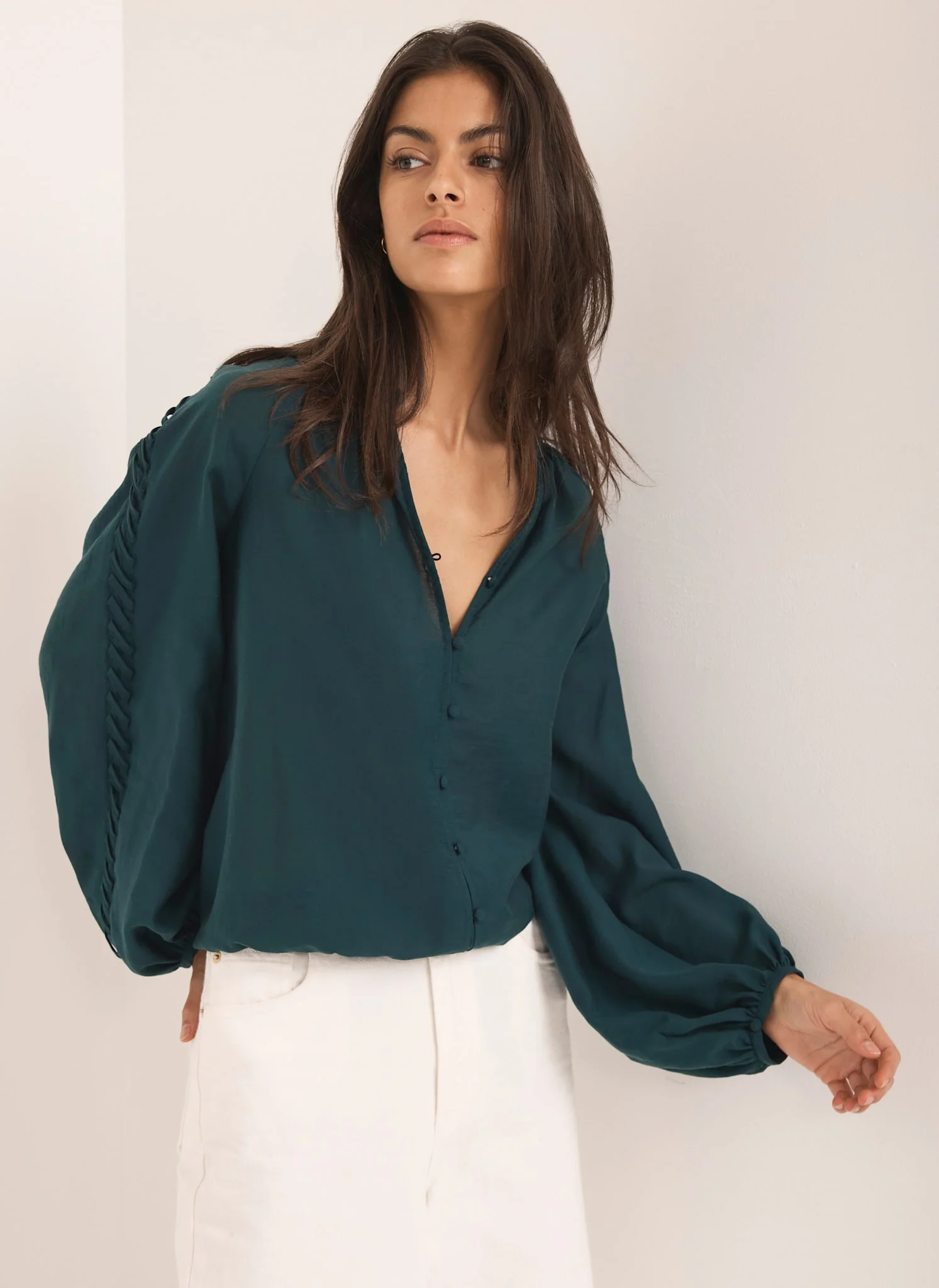 Teal Whipstitch Detail Blouse