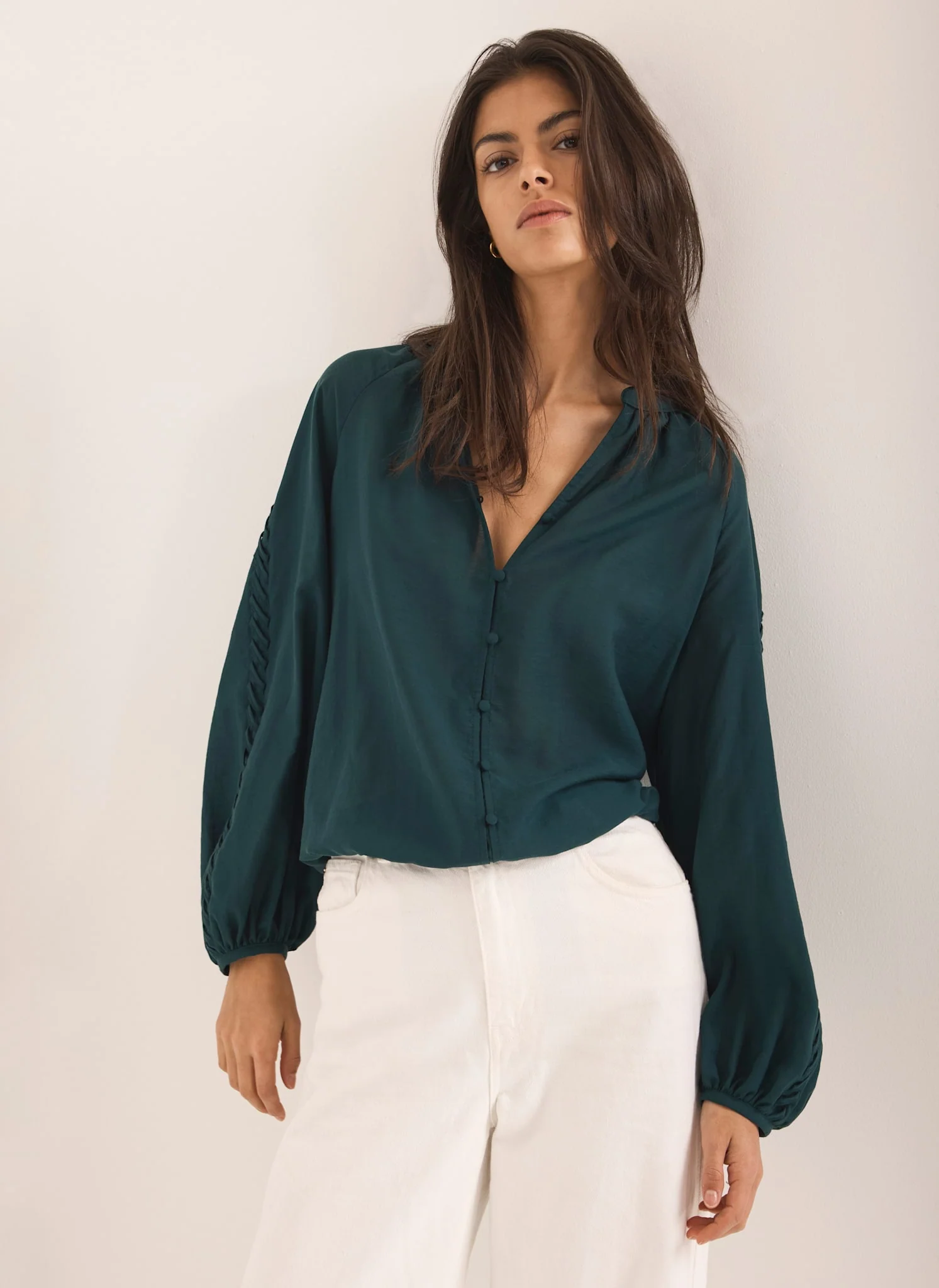 Teal Whipstitch Detail Blouse