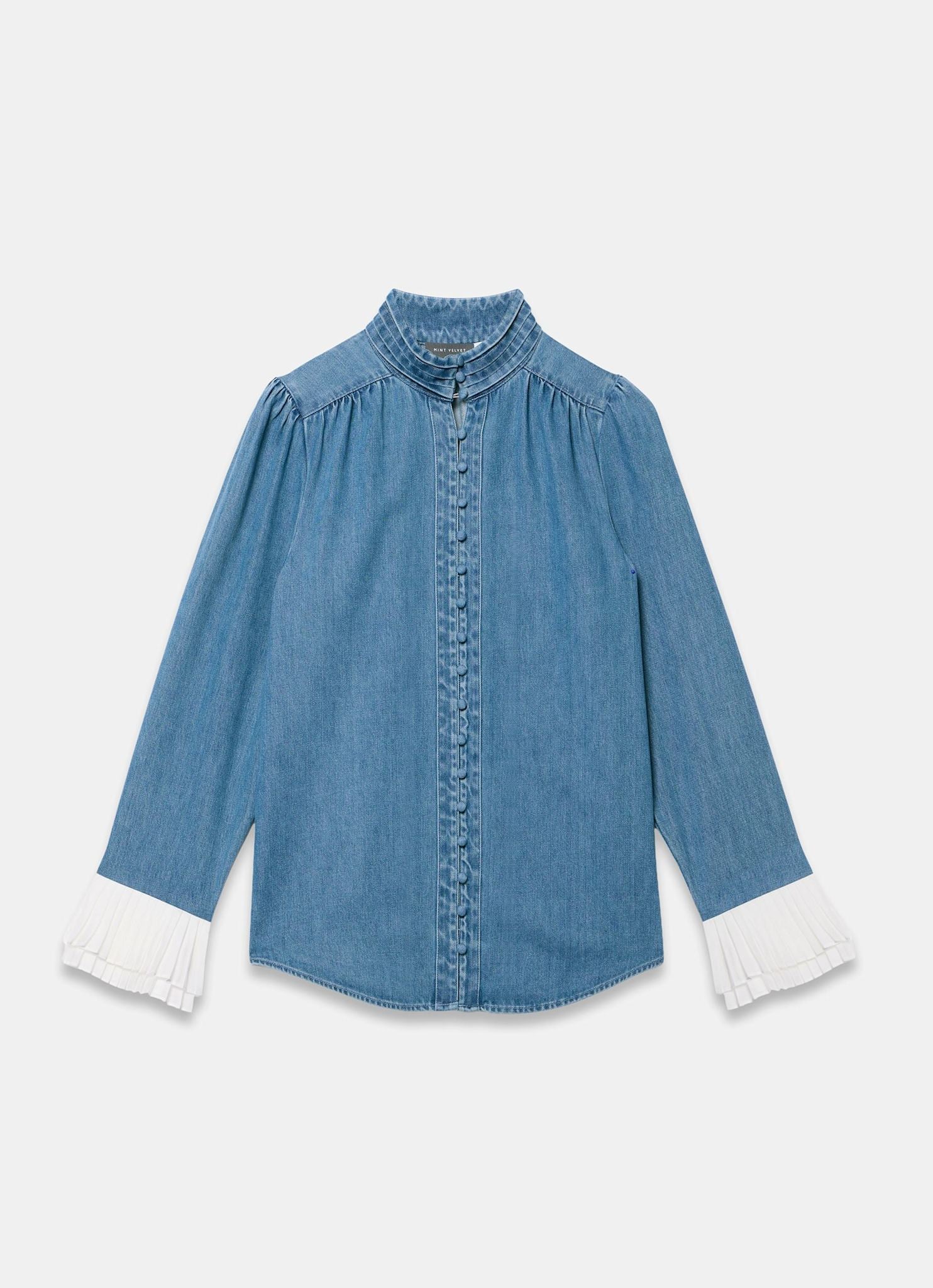 10110-mid-indigo-denim-contrast-cuff-blouse-6.jpg Mid Indigo Denim Contrast Cuff Blouse