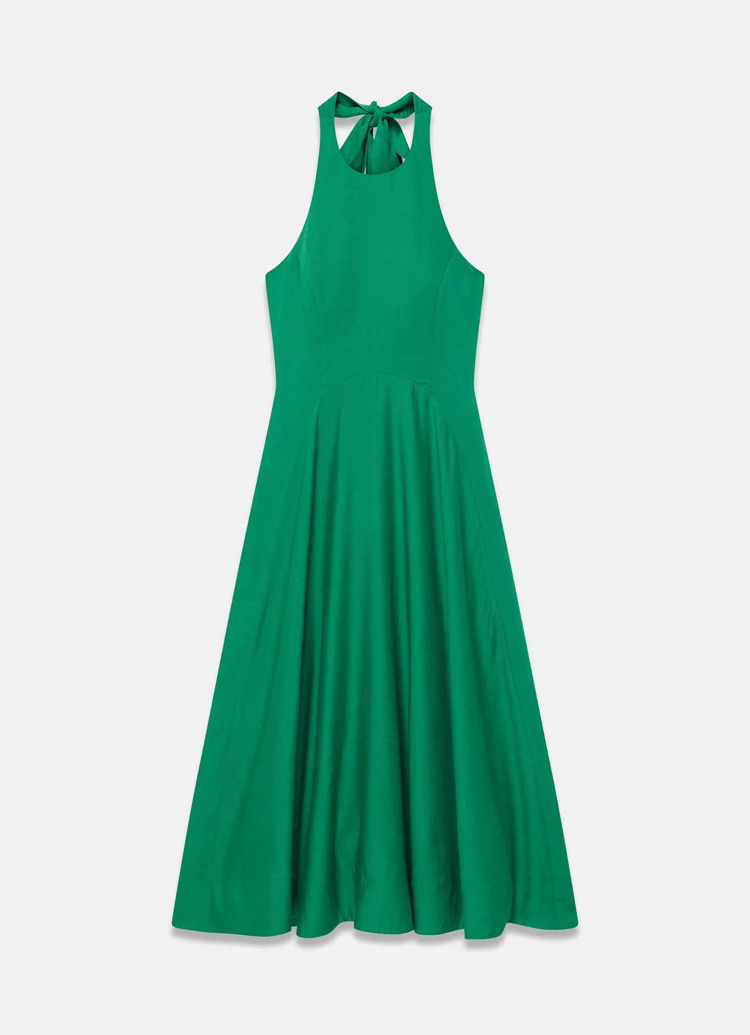 Green Linen Blend Halter Midi Dress