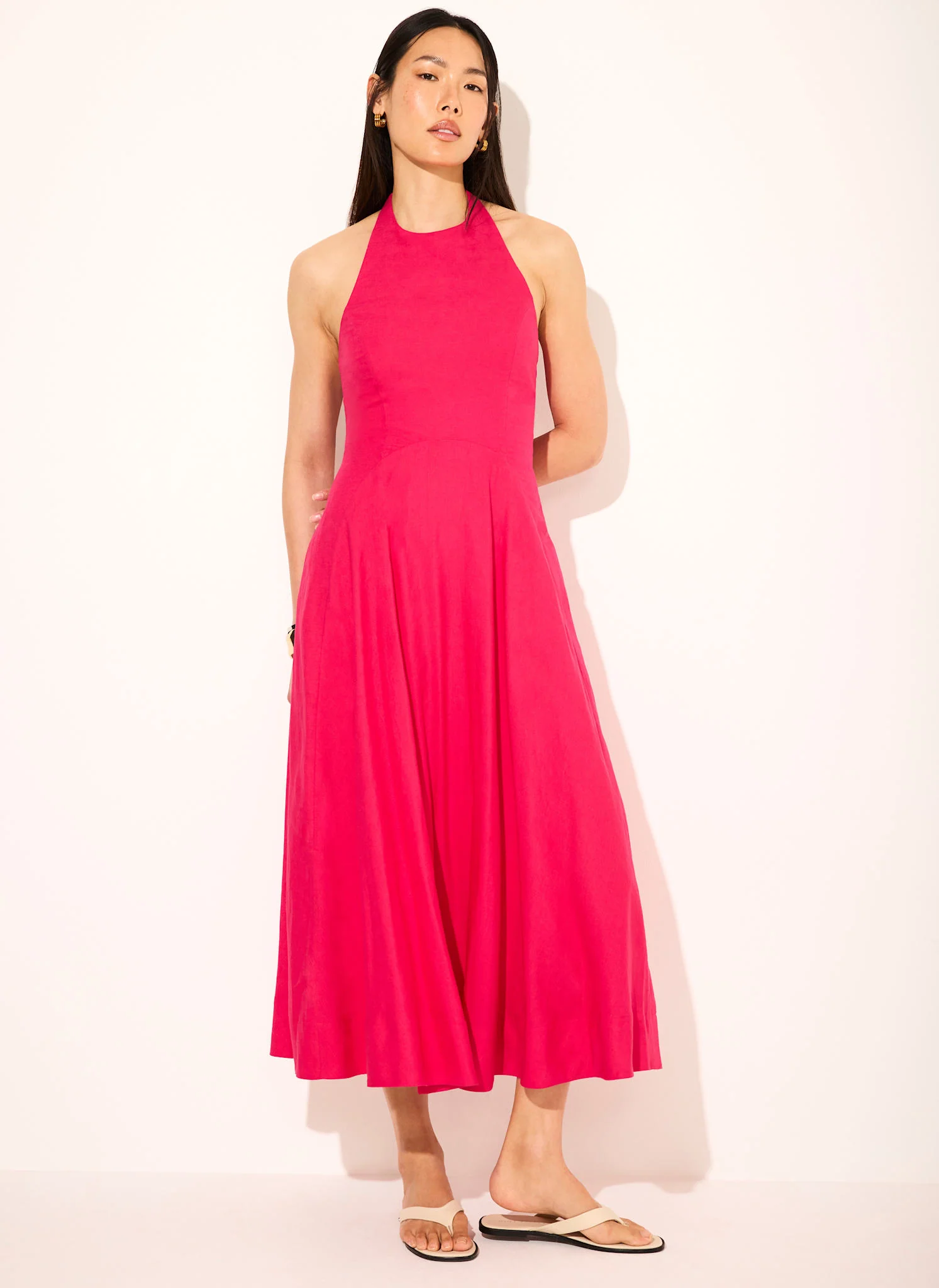 1032-pink-linen-blend-halter-midi-dress-1.webp Pink Linen Blend Halter Midi Dress