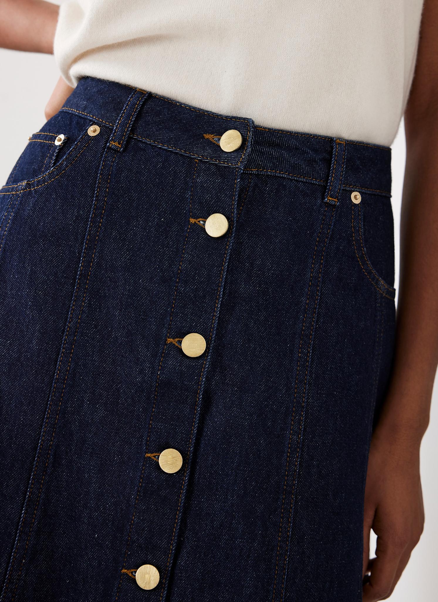 Dark Indigo Denim Midi Skirt