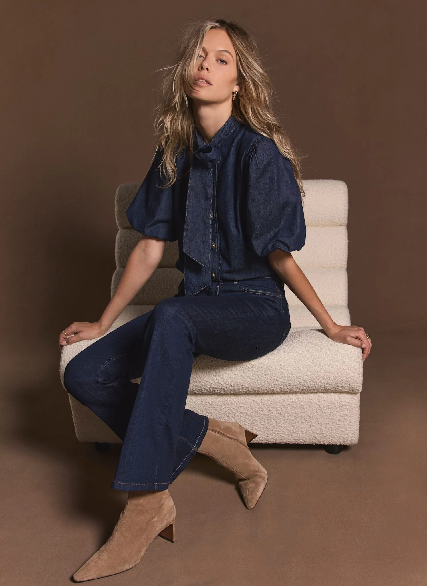 Dark Indigo Puff Sleeve Denim Shirt