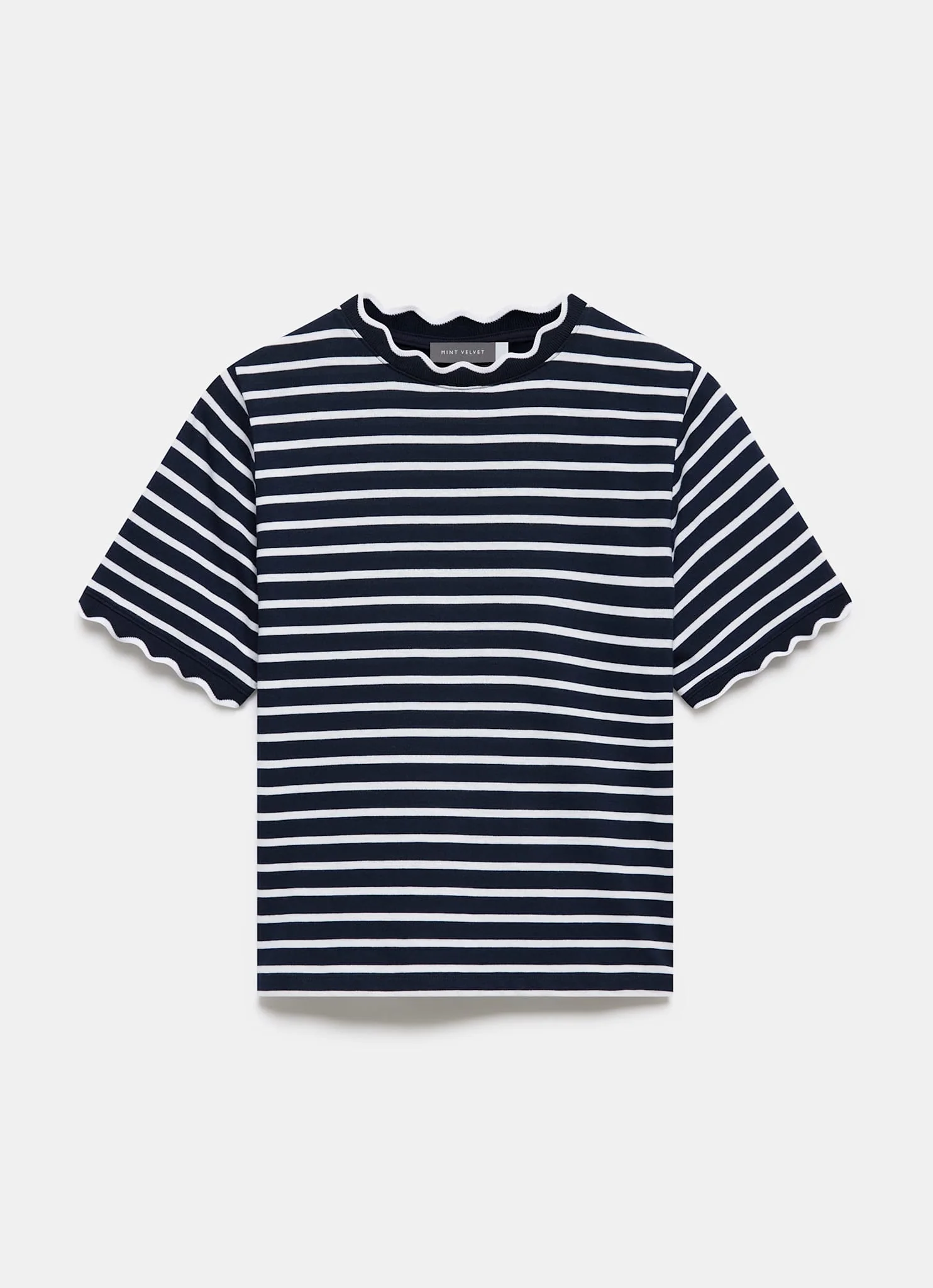 Navy Stripe Scallop Trim T-Shirt