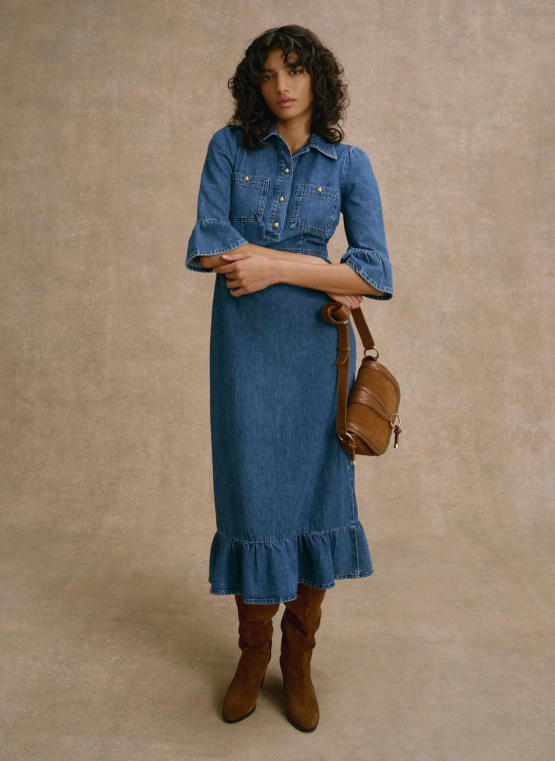 10488-indigo-denim-ruffle-midi-shirt-dress-5.webp Indigo Denim Ruffle Midi Shirt Dress