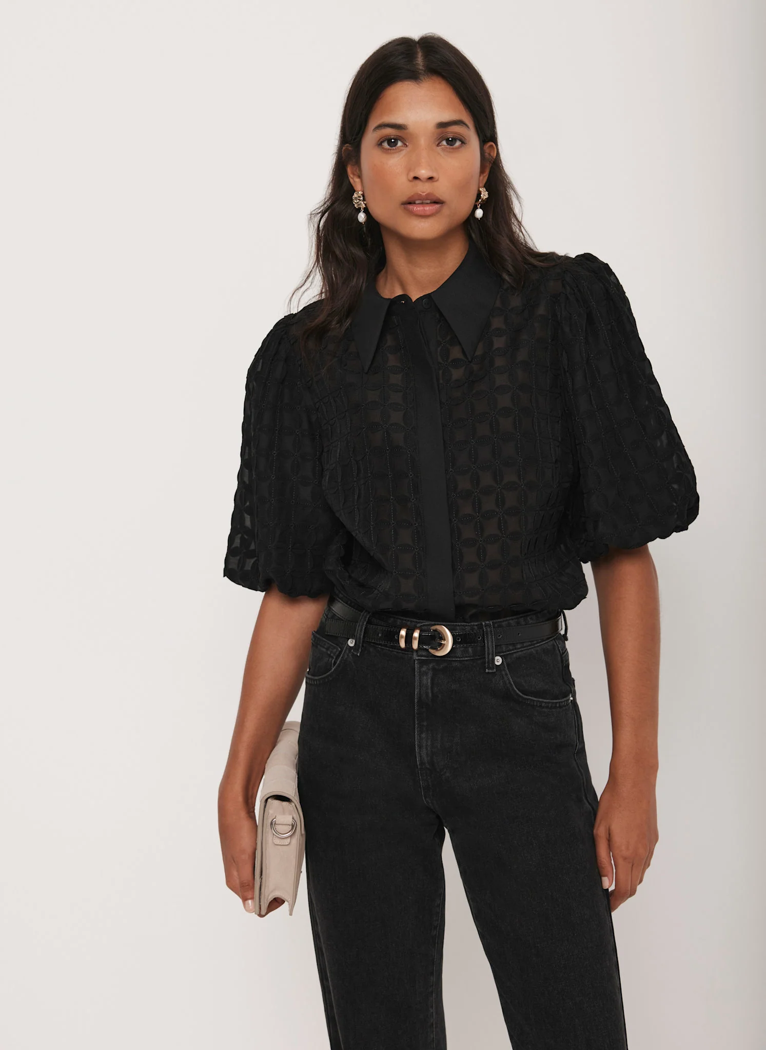 Black Petal Detail Shirt