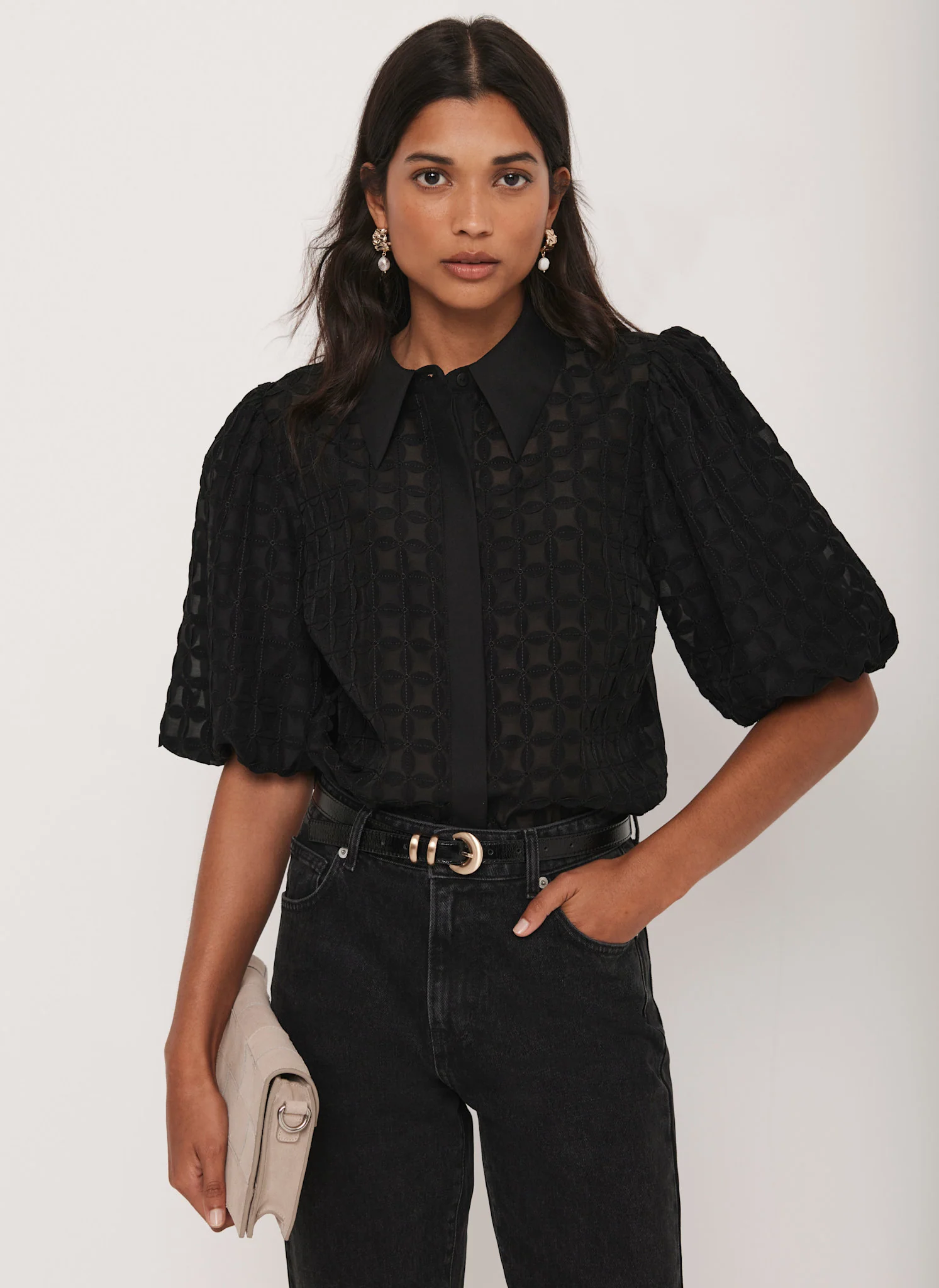 Black Petal Detail Shirt