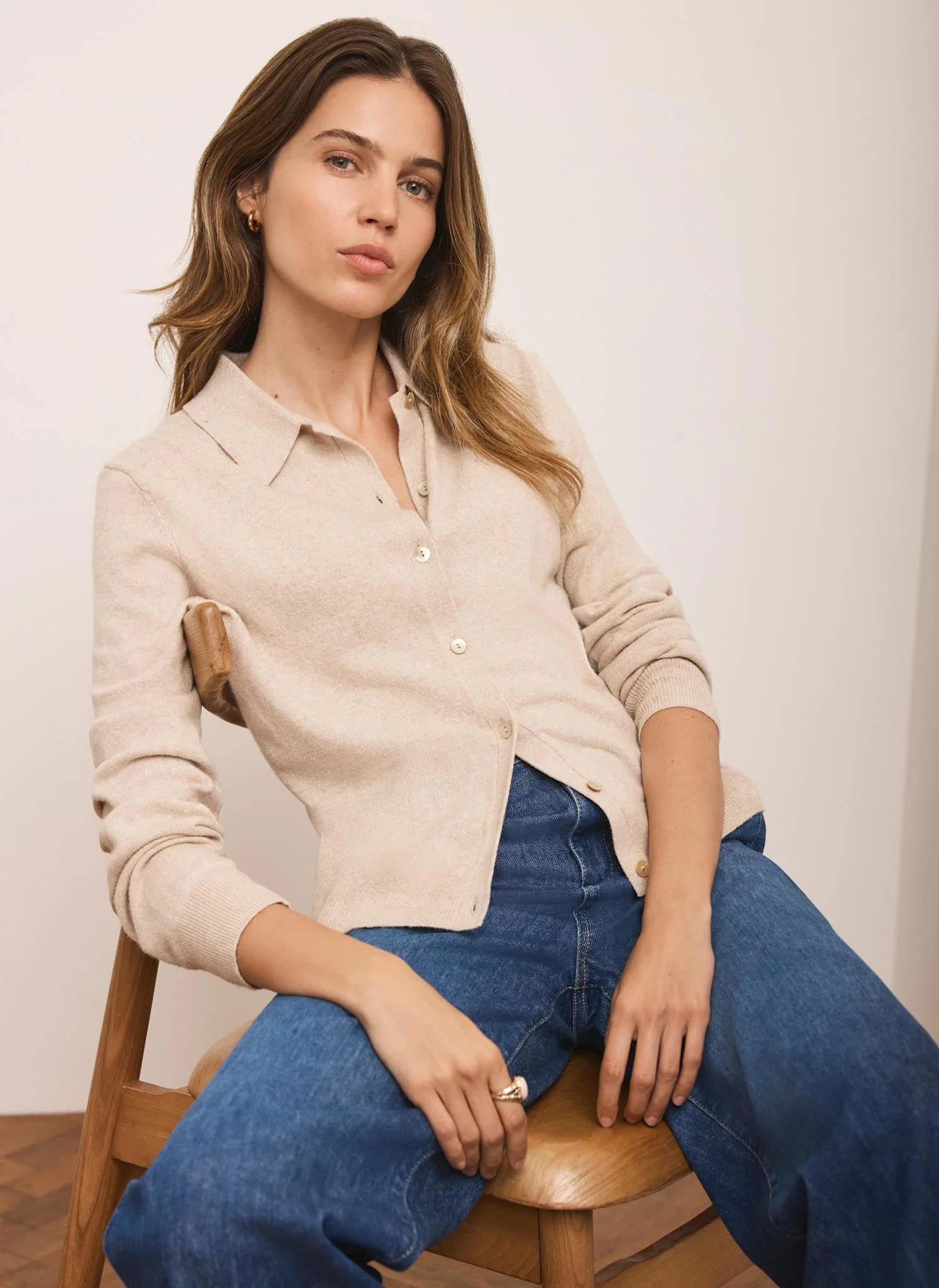10872-neutral-cotton-blend-button-collar-cardigan-1.webp Neutral Cotton Blend Button Collar Cardigan