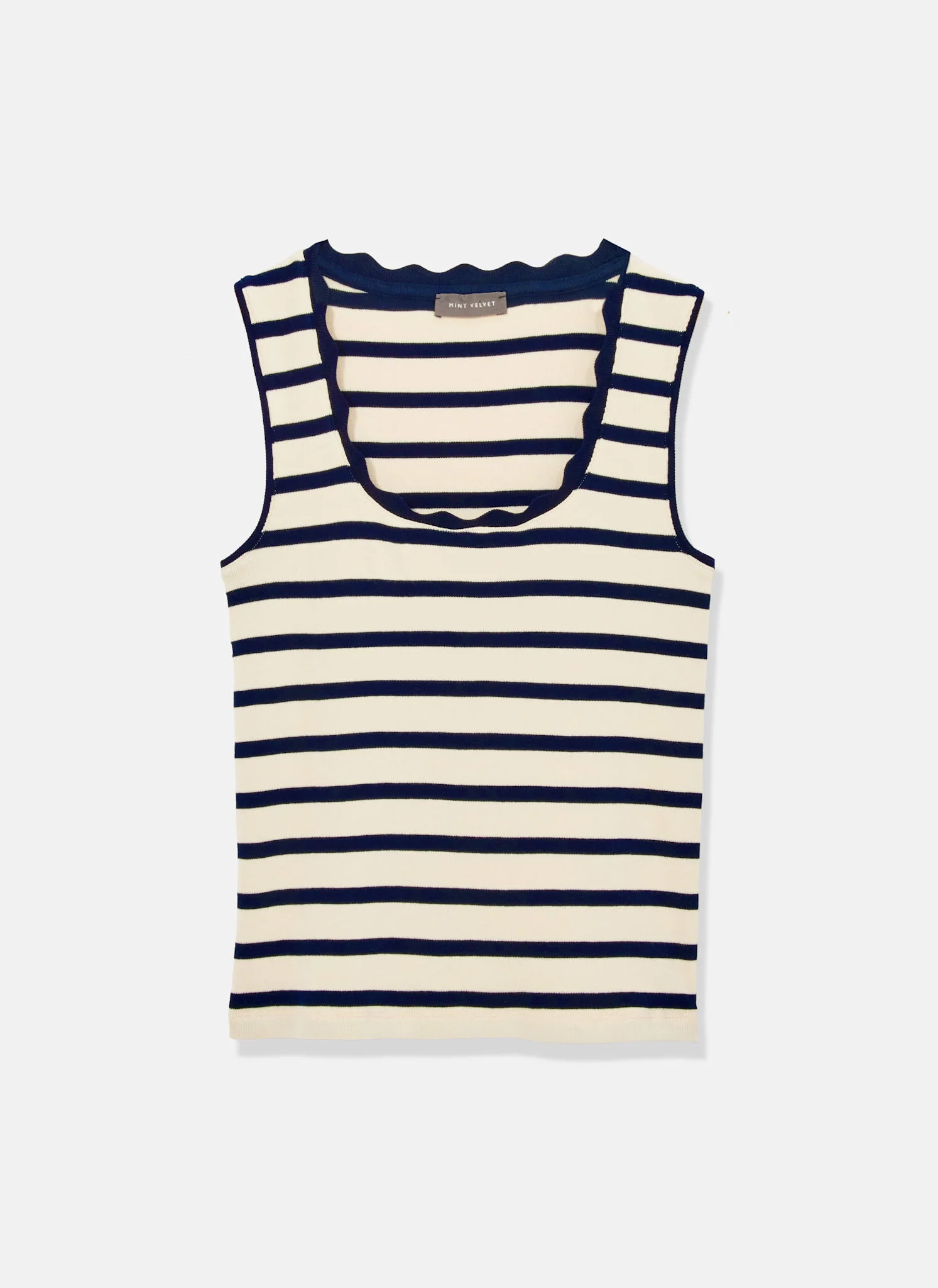 Navy Striped Scallop Trim Vest Top