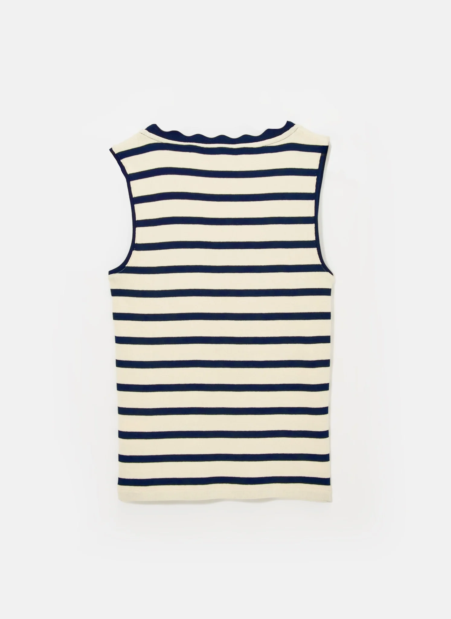 Navy Striped Scallop Trim Vest Top