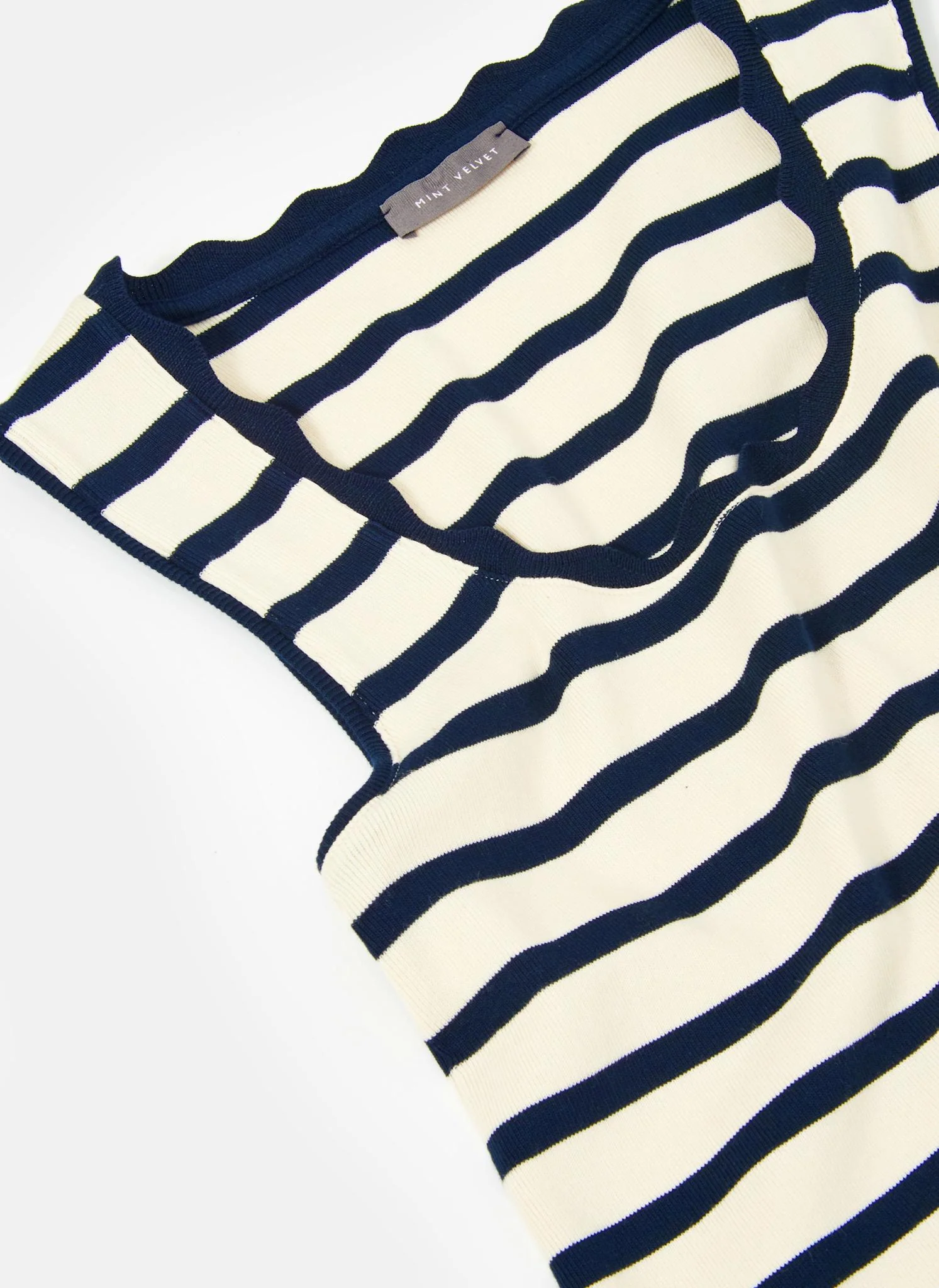 Navy Striped Scallop Trim Vest Top