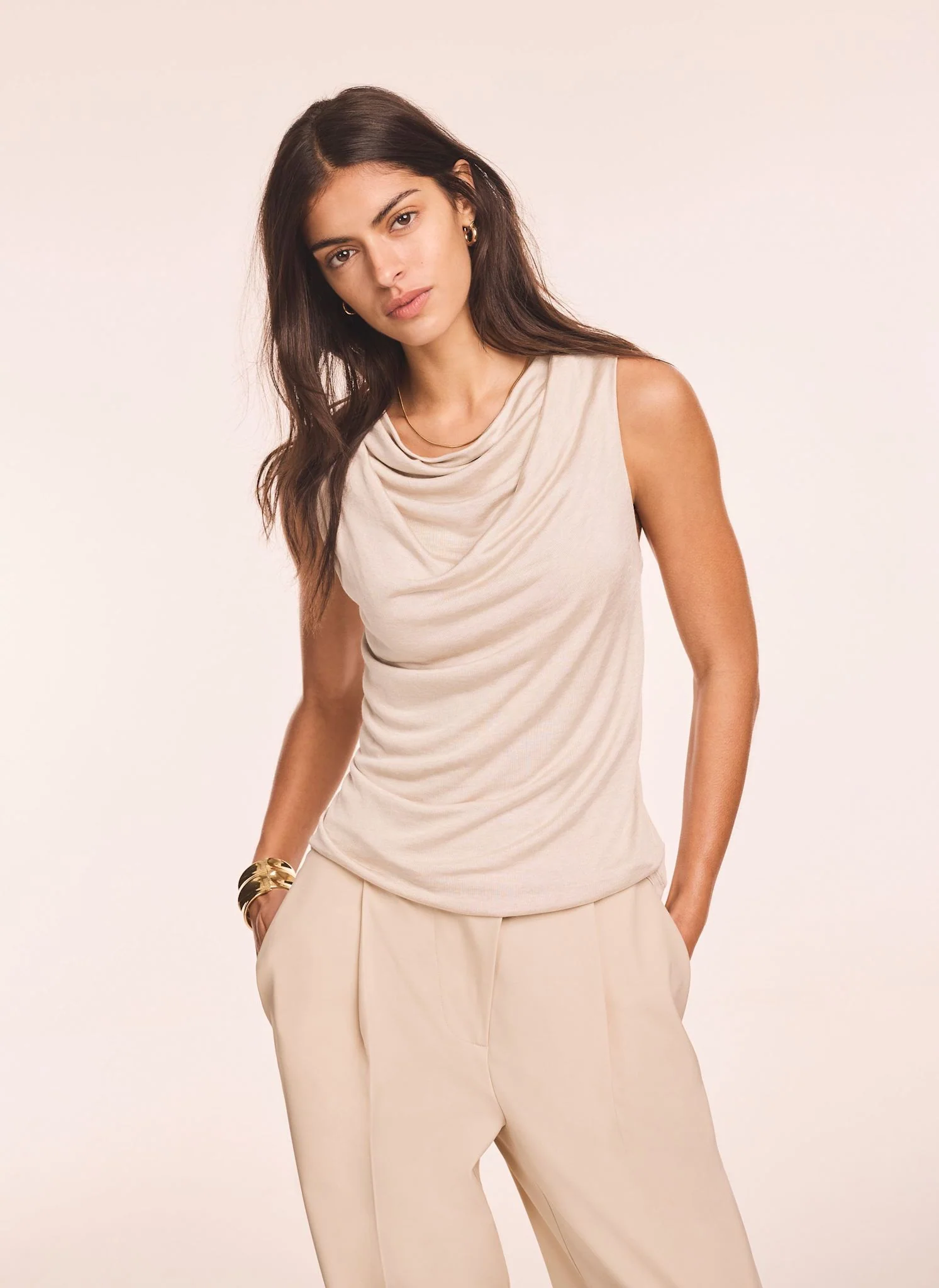 Neutral Drape Neck Top