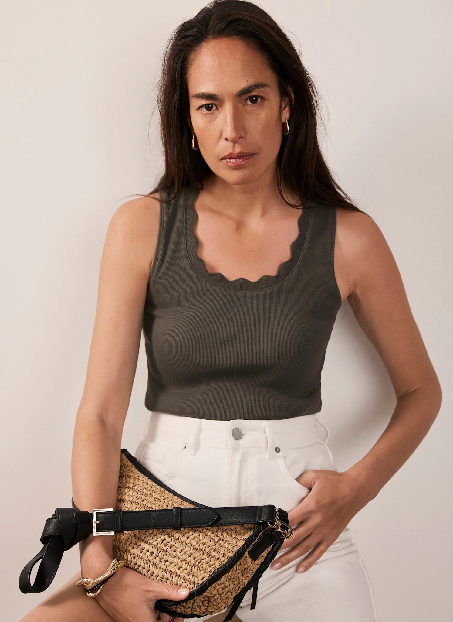 10978-khaki-scallop-trim-vest-top-1.webp Khaki Scallop Trim Vest Top