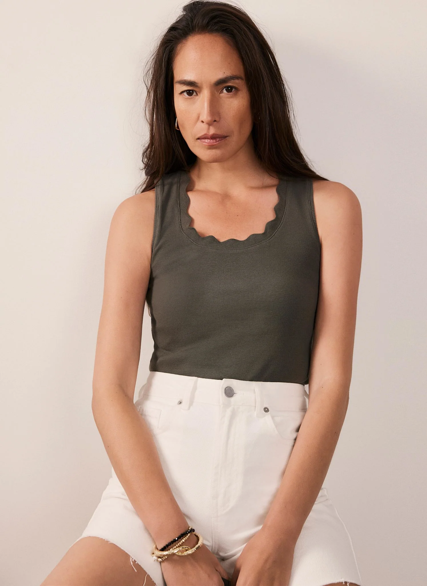 10978-khaki-scallop-trim-vest-top-2.webp Khaki Scallop Trim Vest Top