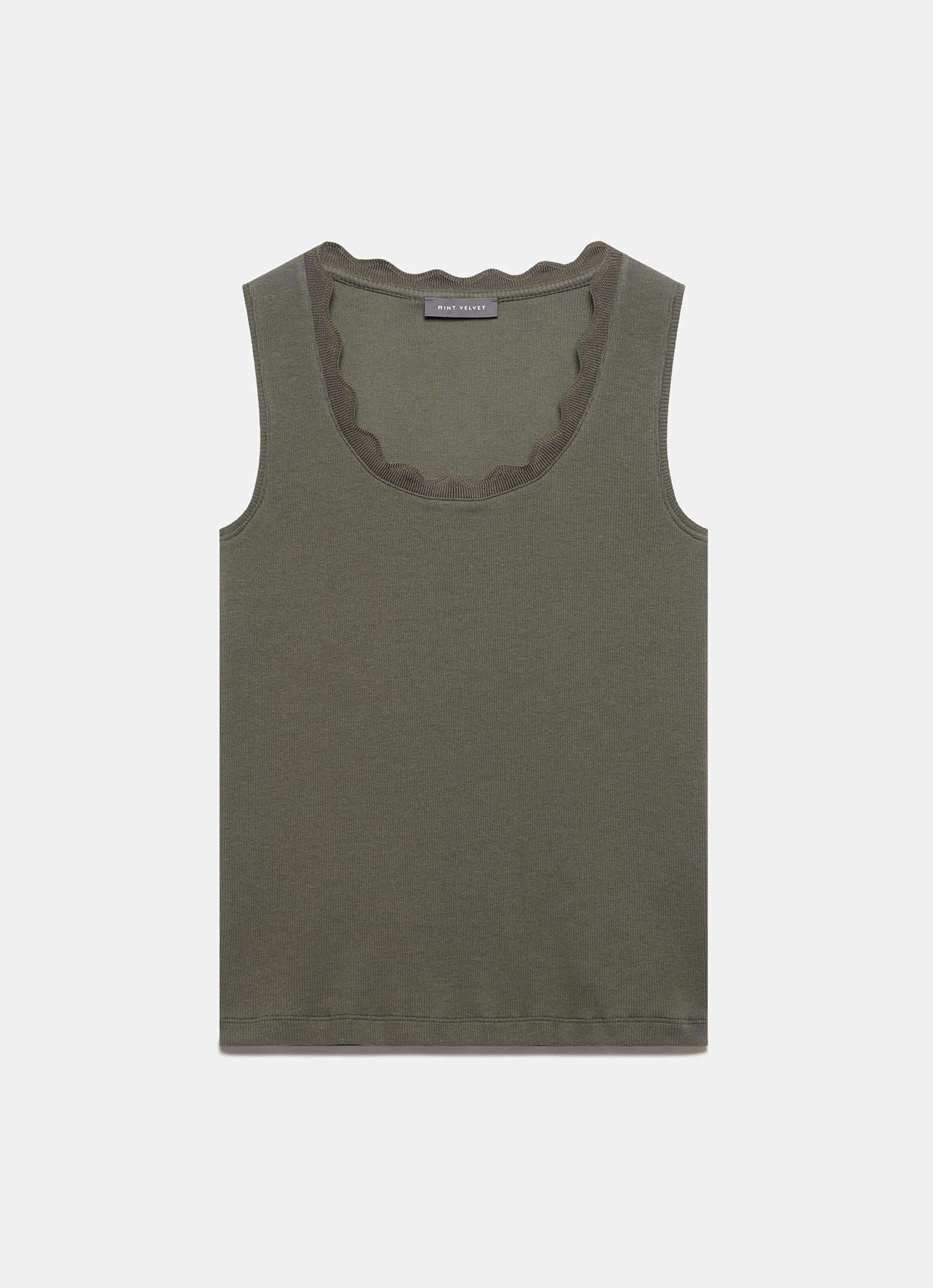 10978-khaki-scallop-trim-vest-top-6.jpg Khaki Scallop Trim Vest Top