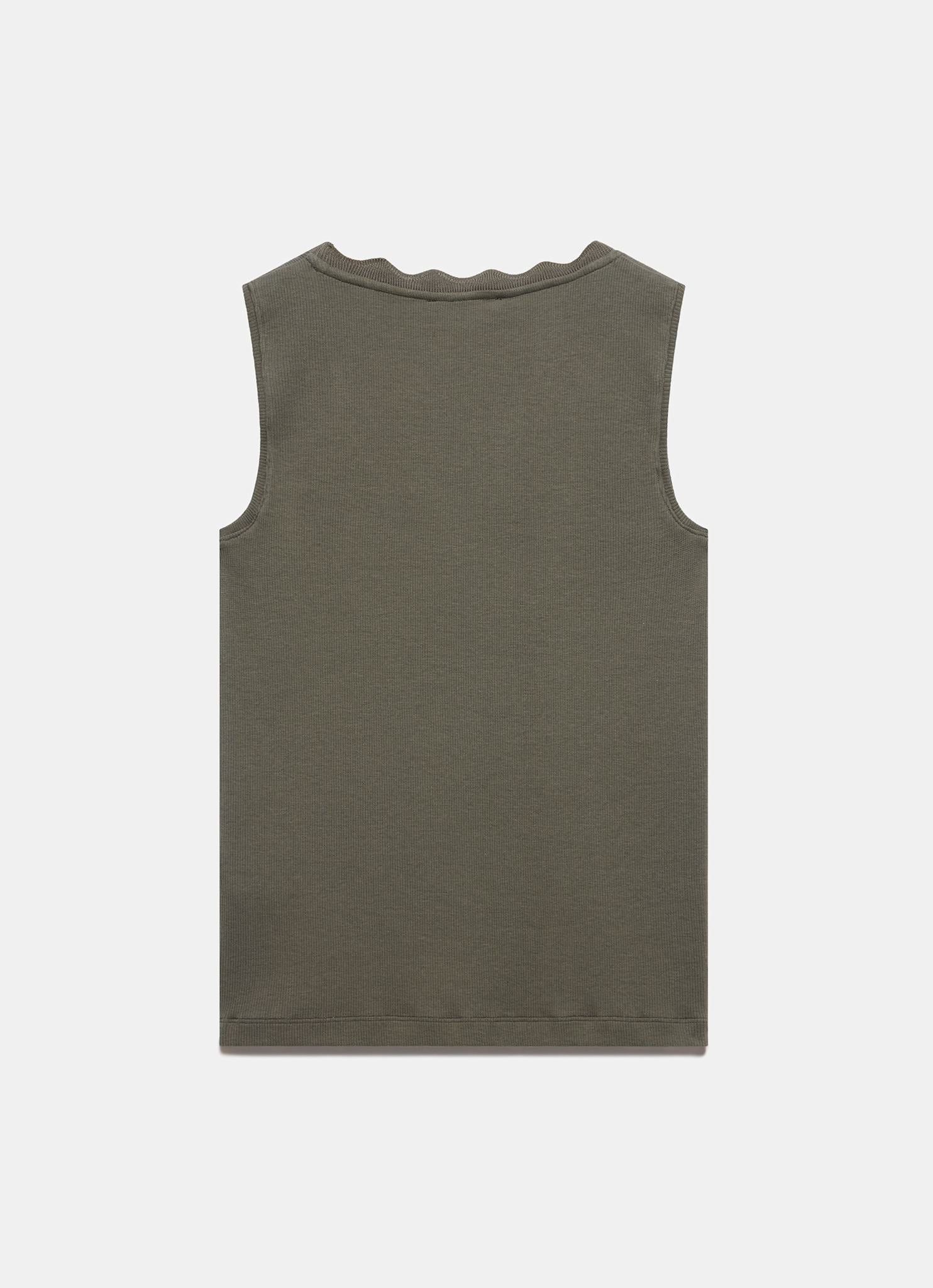 10978-khaki-scallop-trim-vest-top-7.jpg Khaki Scallop Trim Vest Top