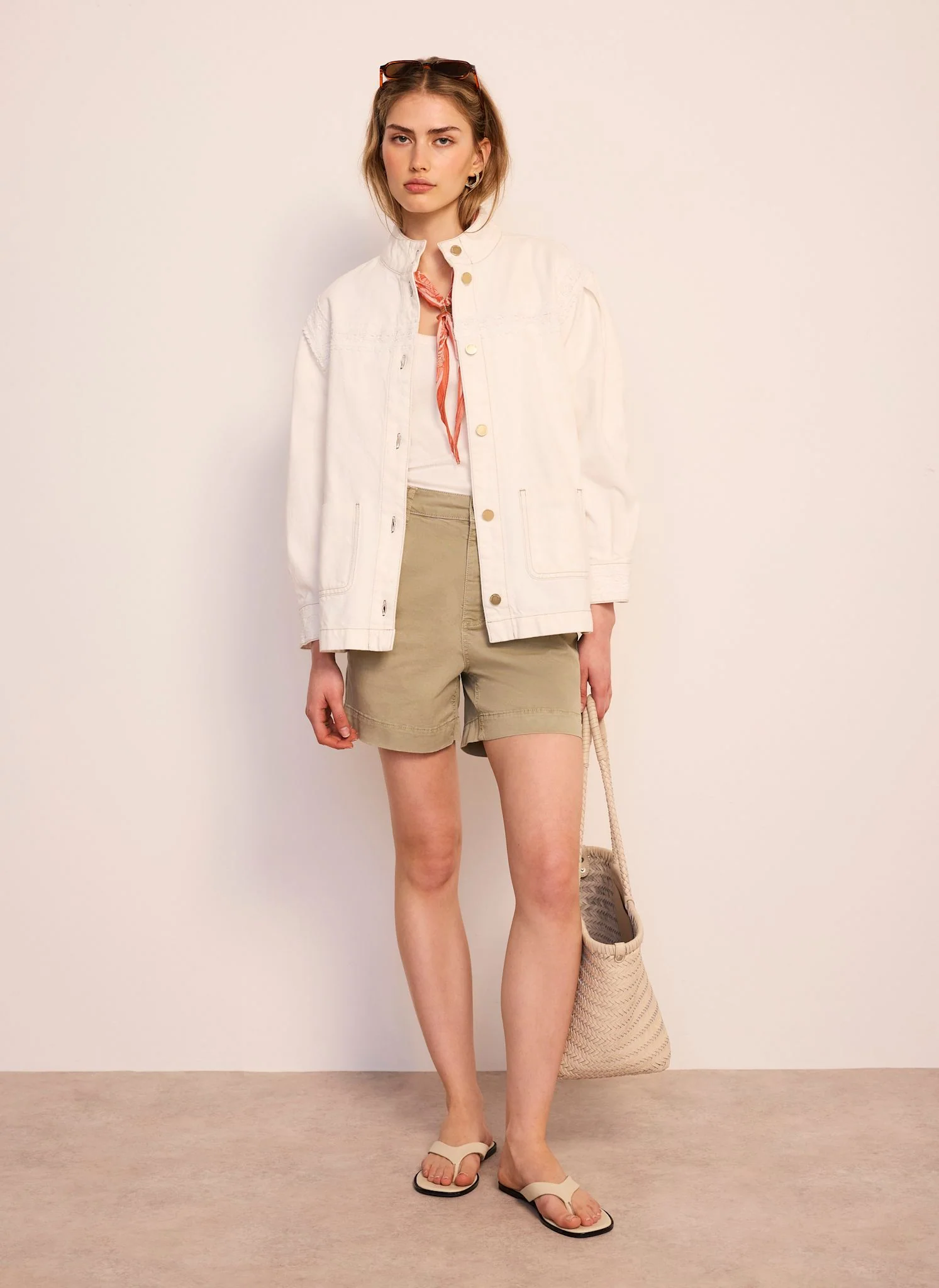 White Lace Trim Denim Jacket