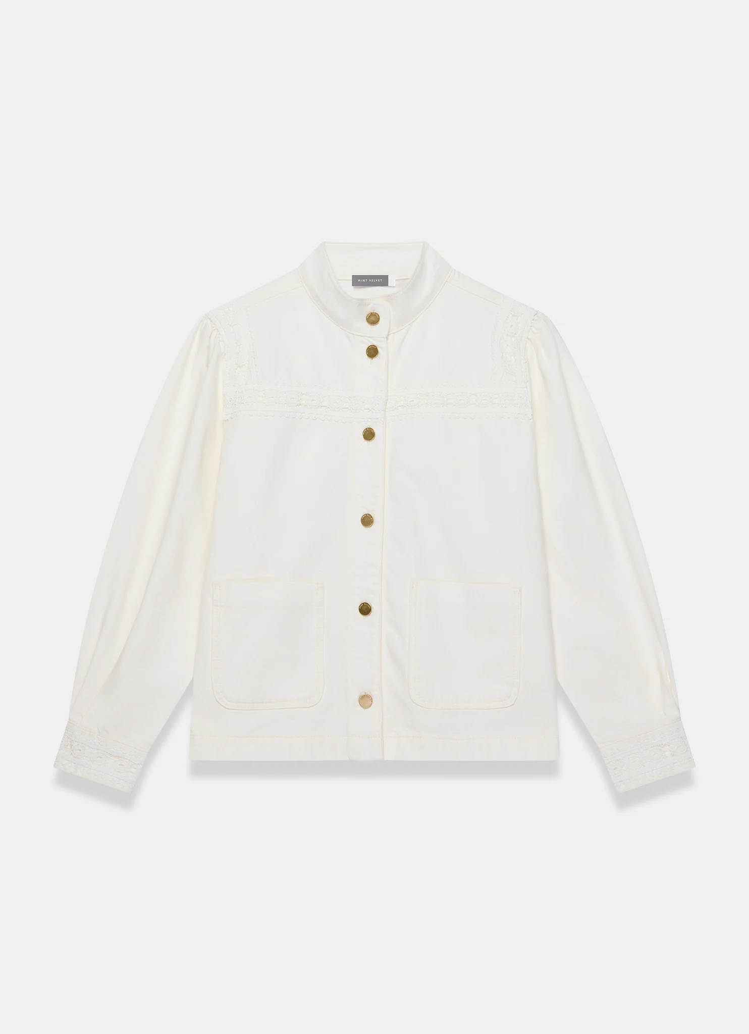 White Lace Trim Denim Jacket