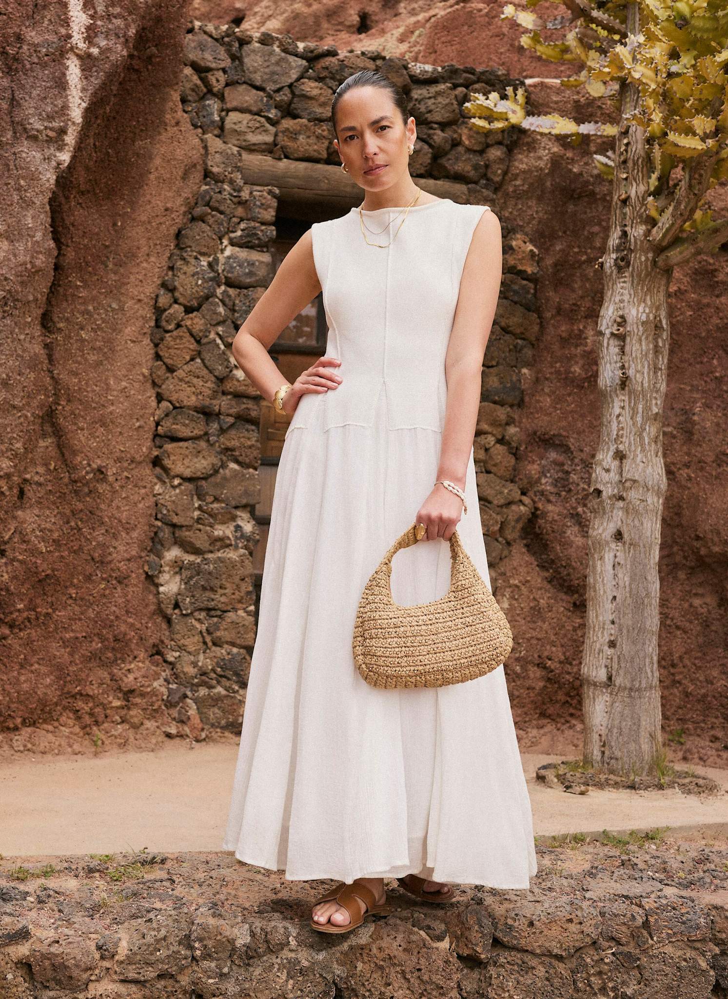 11100-cream-cotton-blend-drop-waist-maxi-dress-1.jpg Cream Cotton Blend Drop Waist Maxi Dress