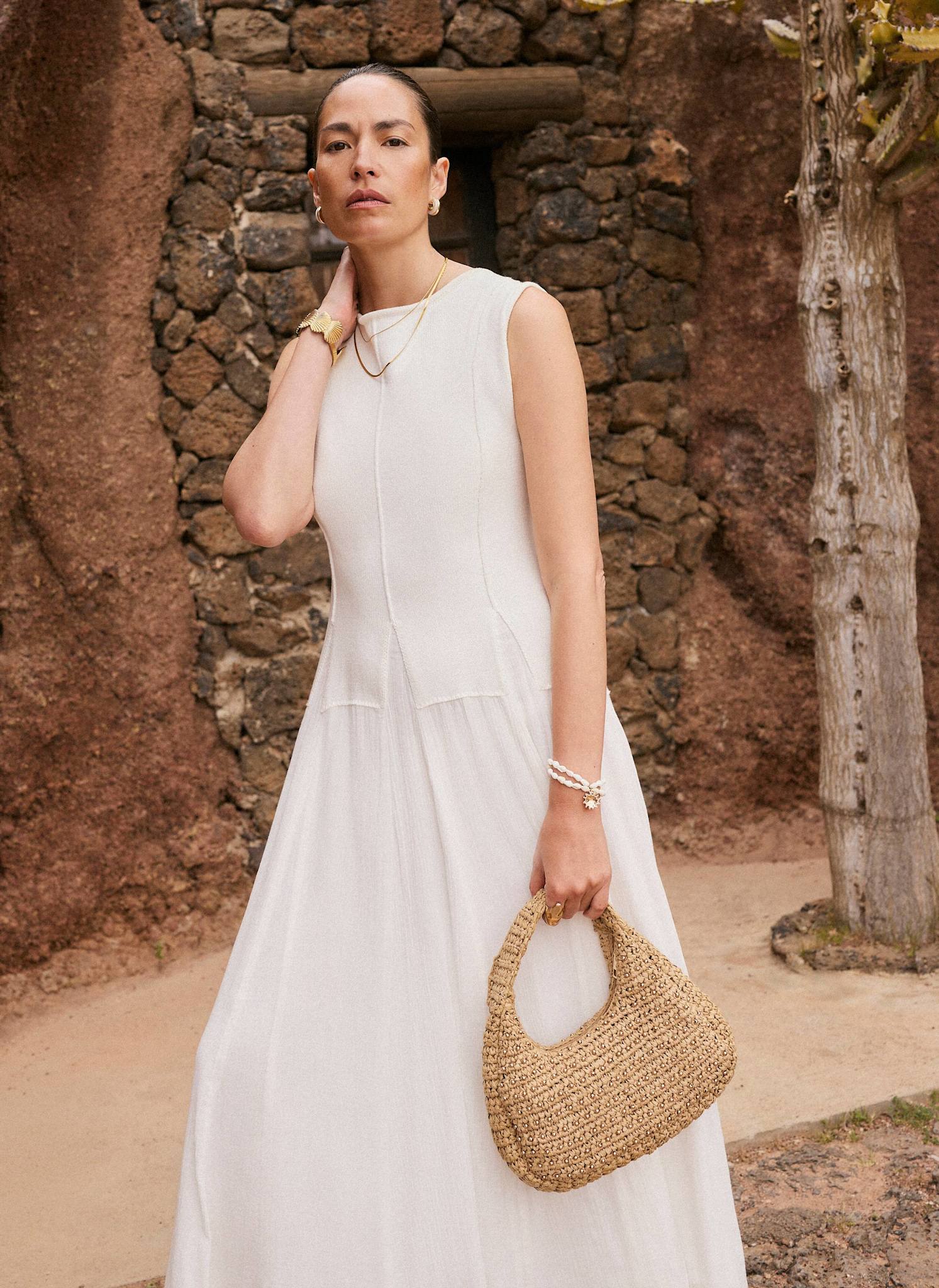 11100-cream-cotton-blend-drop-waist-maxi-dress-2.jpg Cream Cotton Blend Drop Waist Maxi Dress