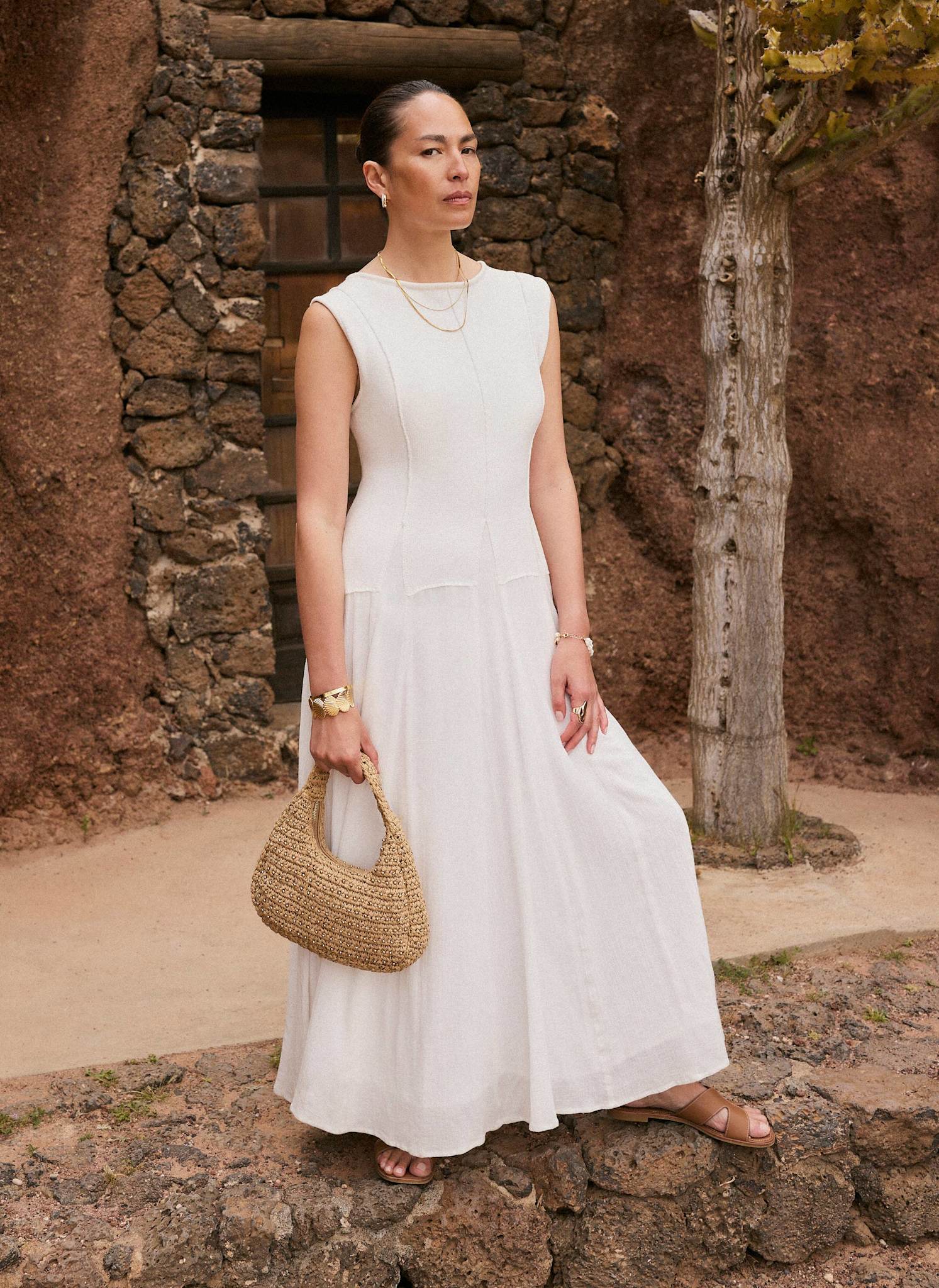 11100-cream-cotton-blend-drop-waist-maxi-dress-3.jpg Cream Cotton Blend Drop Waist Maxi Dress