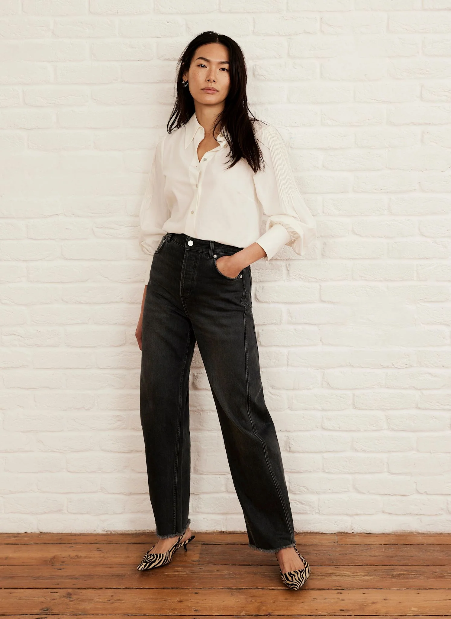 Washed Black Barrel Leg Jeans