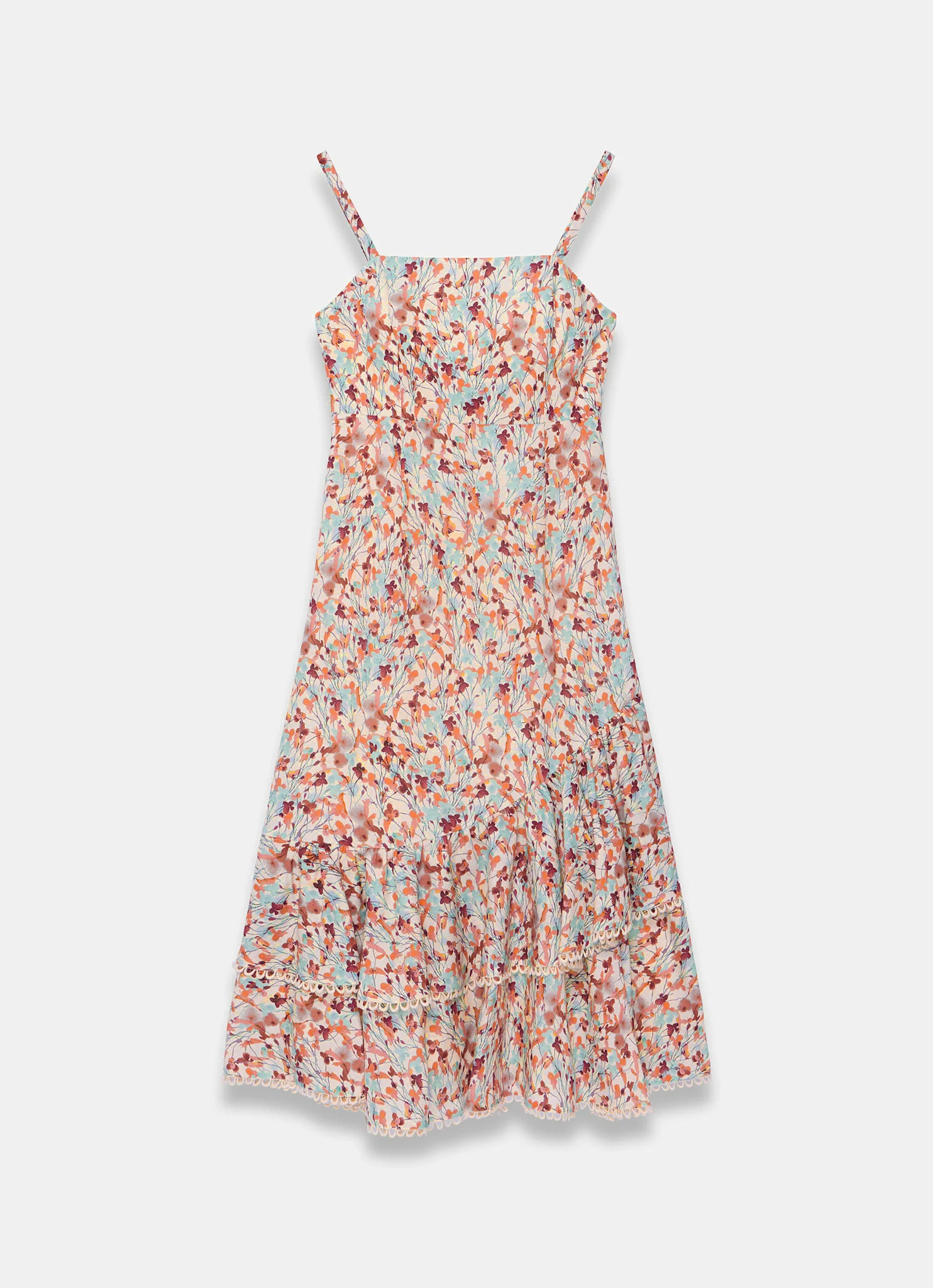1126-orange-floral-print-linen-blend-ruffle-midi-dress-7.webp Orange Floral Print Linen Blend Ruffle Midi Dress
