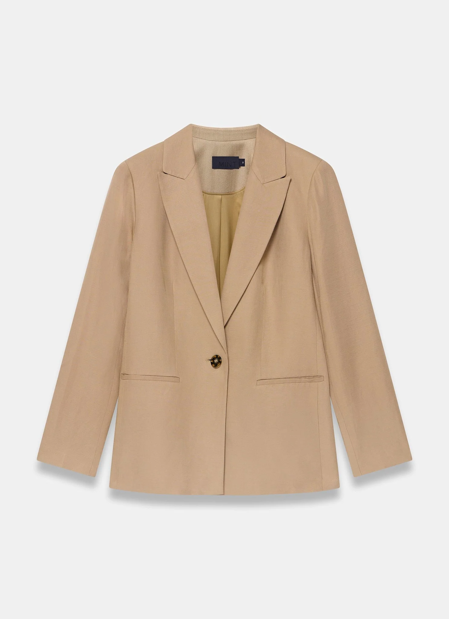 Neutral Linen Blend Single Breasted Blazer