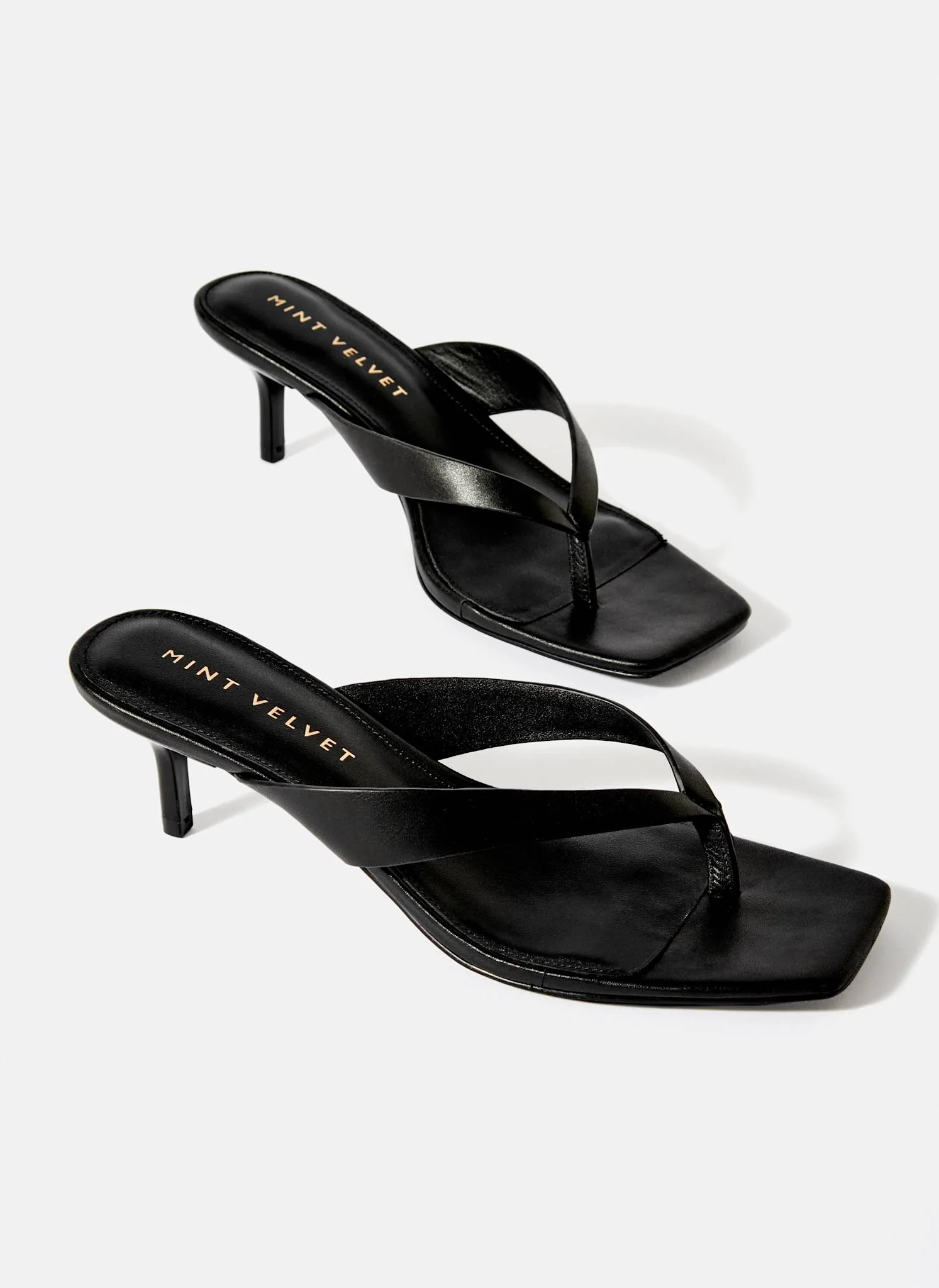 Betty Black Leather Flip Flop Heels