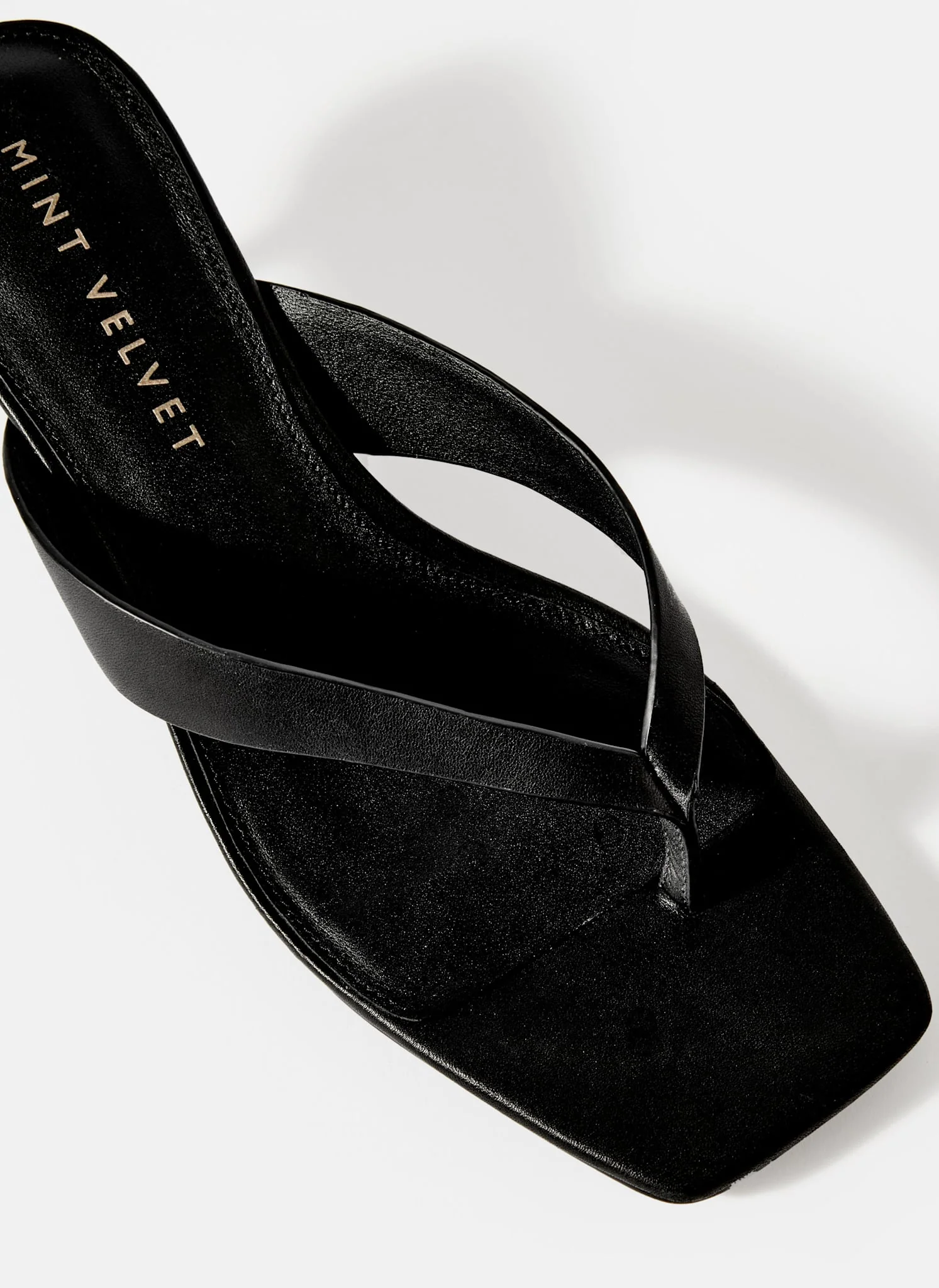 Betty Black Leather Flip Flop Heels
