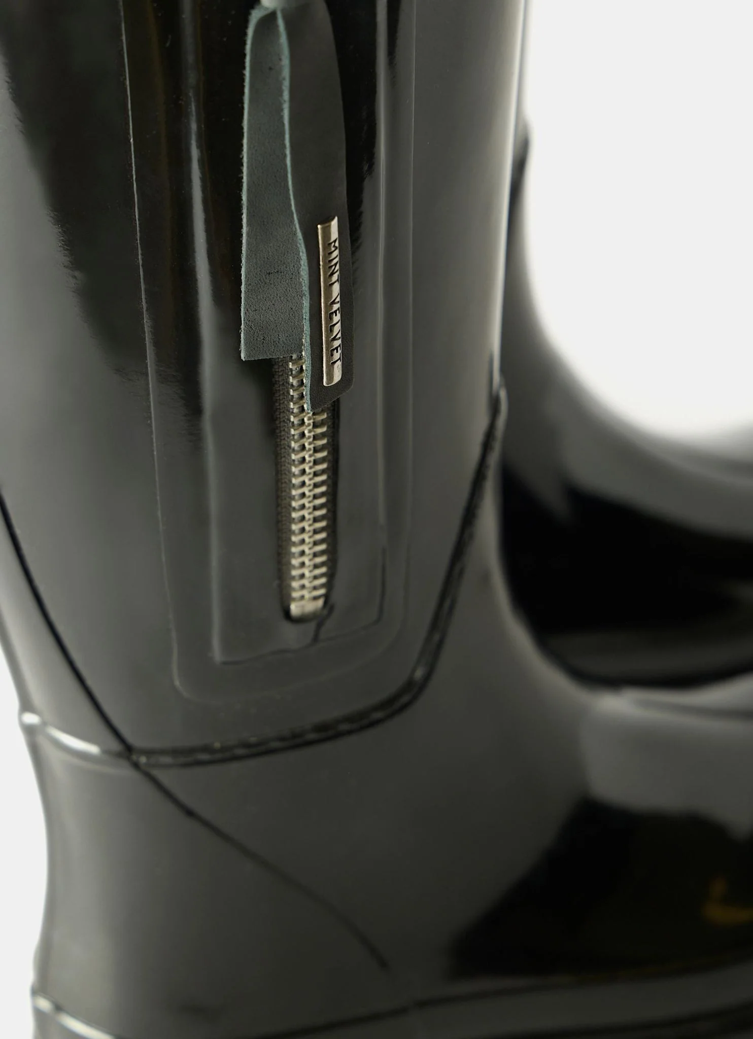 April Black Patent Knee-High Wellies