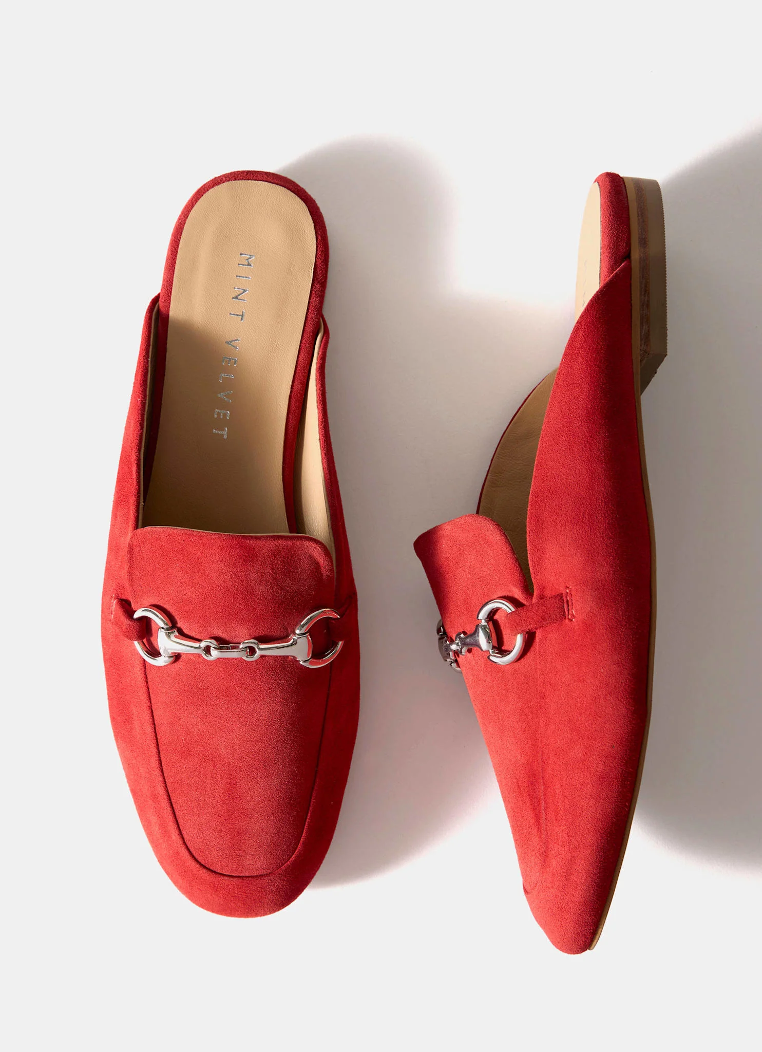 Faye Red Suede Backless Loafers