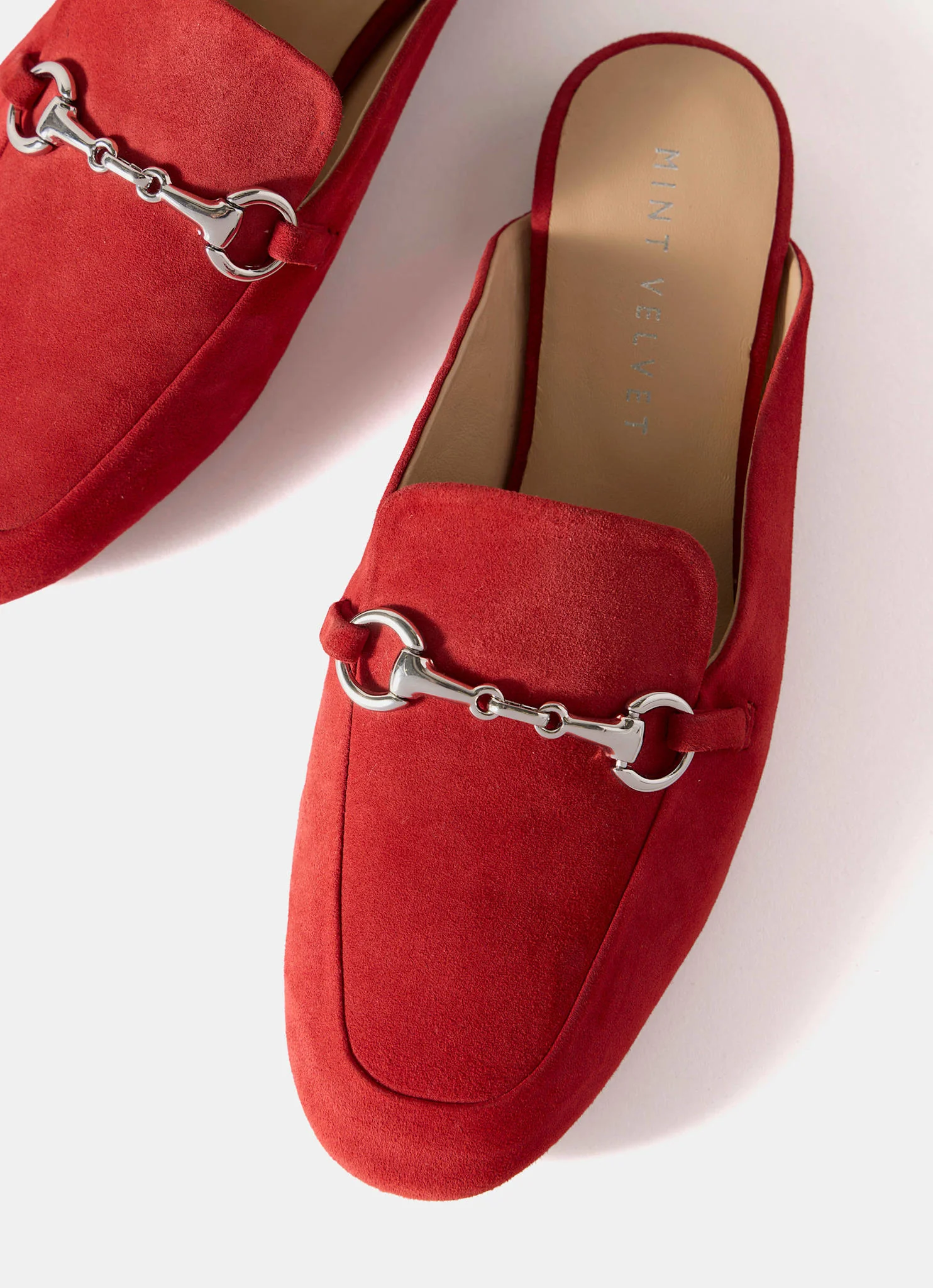 Faye Red Suede Backless Loafers