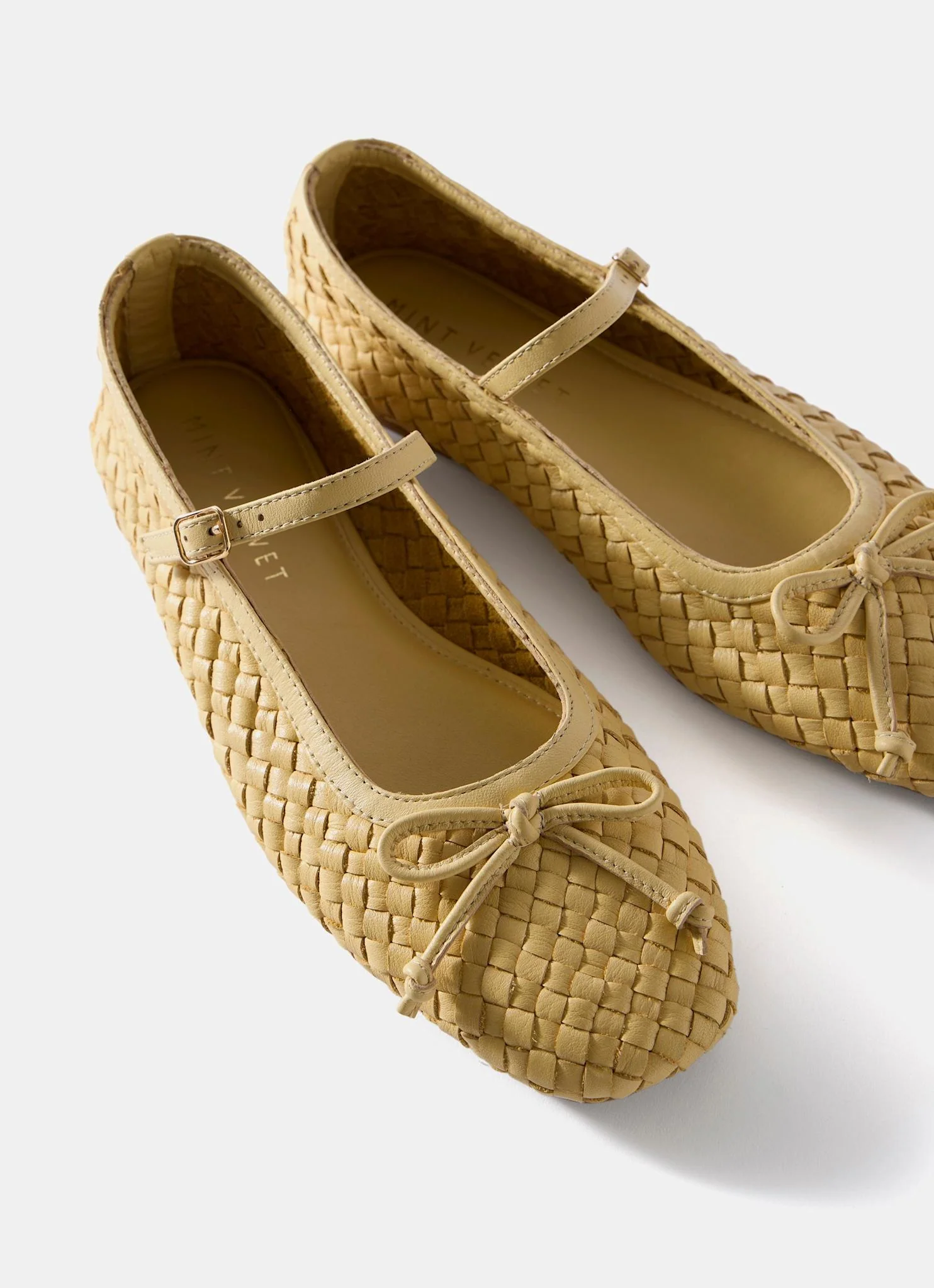 Charley Butter Yellow Leather Woven Pumps