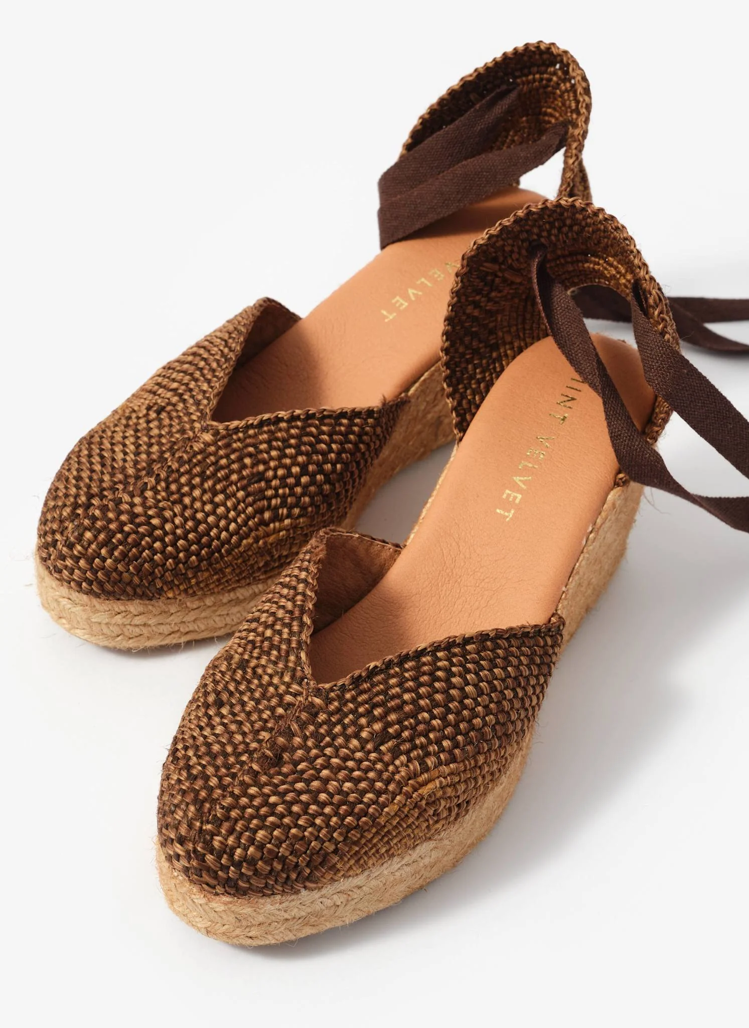 Amelia Brown Woven Espadrille Wedges