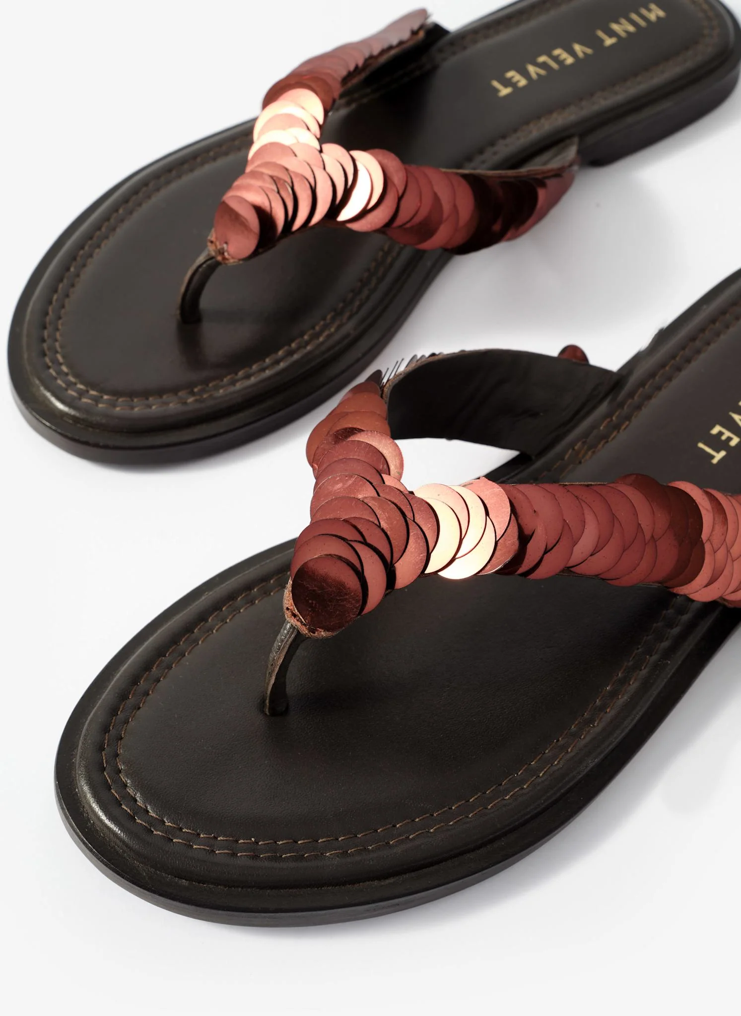 Freya Brown Pearl Detail Flip Flop Sandals