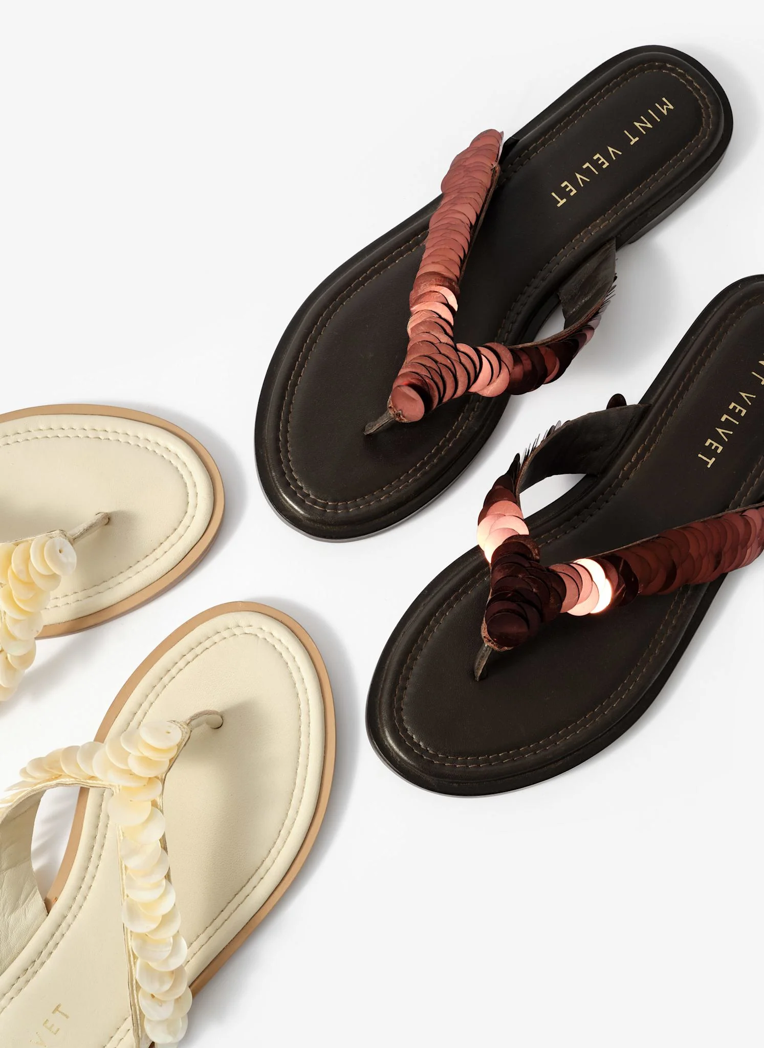 Freya Brown Pearl Detail Flip Flop Sandals