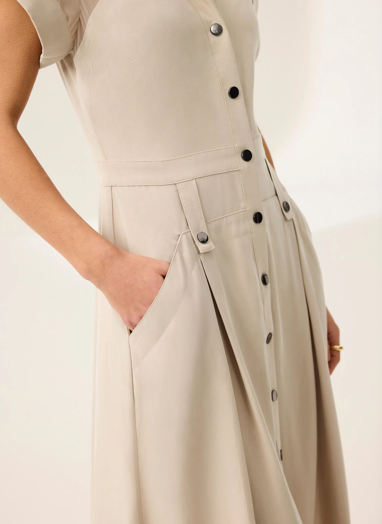 Neutral Utility Midi Shirt Dress