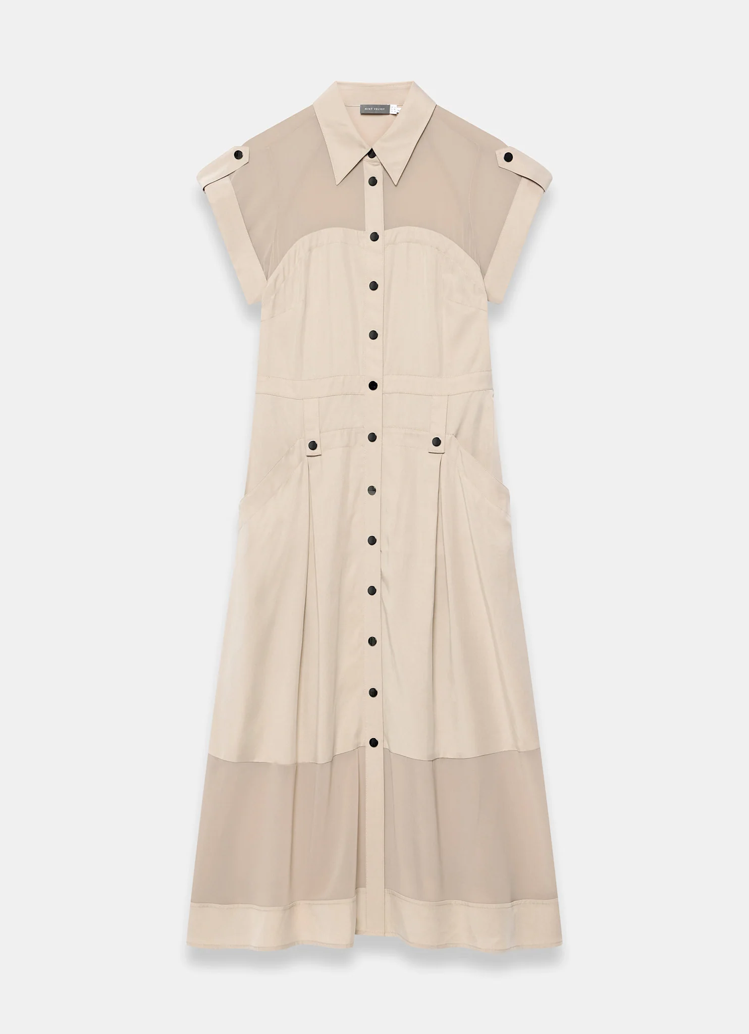 Neutral Utility Midi Shirt Dress