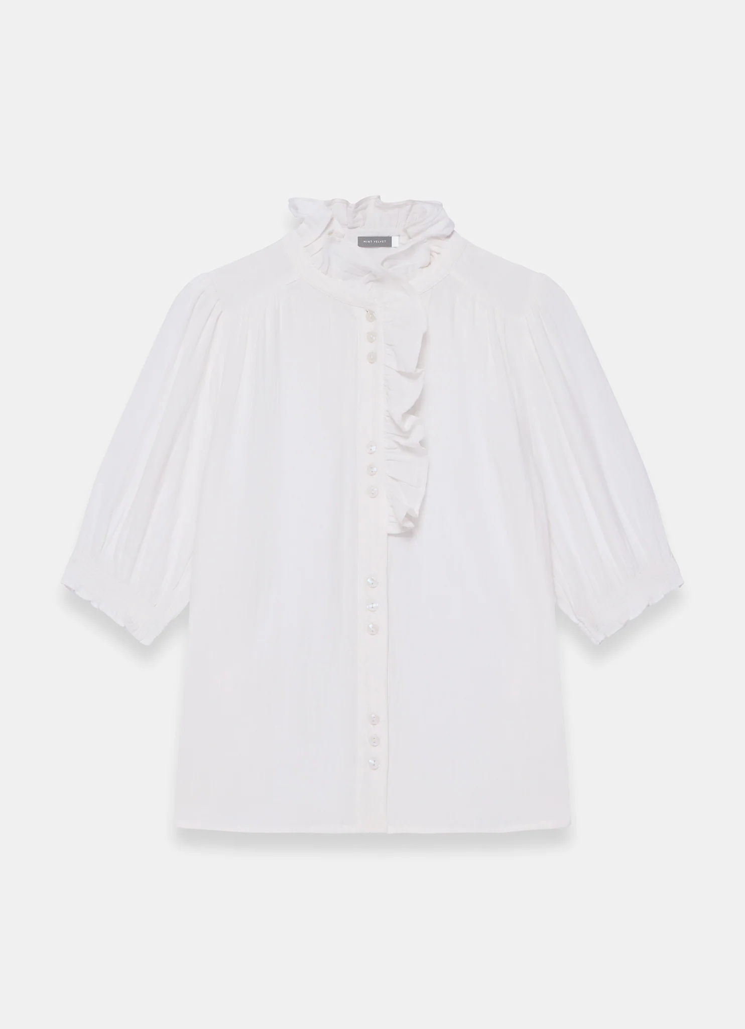 White Cotton Cheesecloth Ruffle Blouse