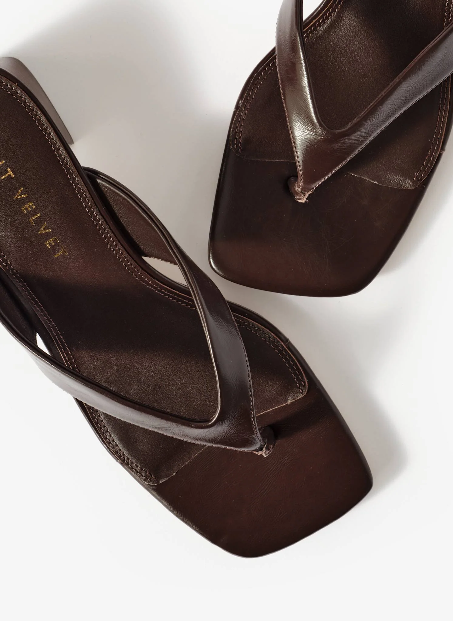 Millie Brown Leather Block Flip Flop Heels