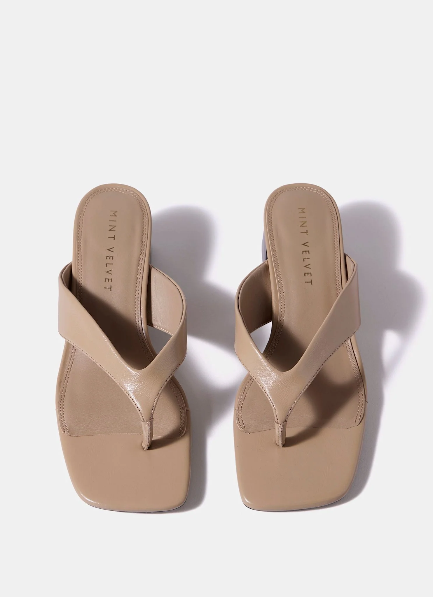 Millie Neutral Leather Block Flip Flop Heels