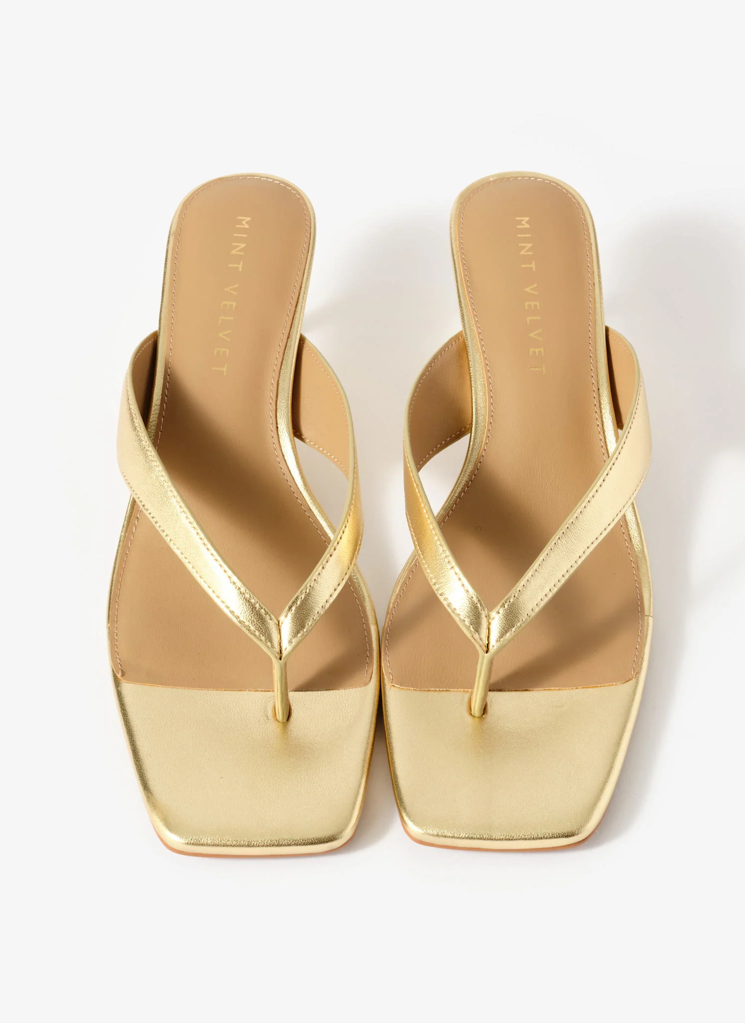 Betty Gold Leather Flip Flop Heels